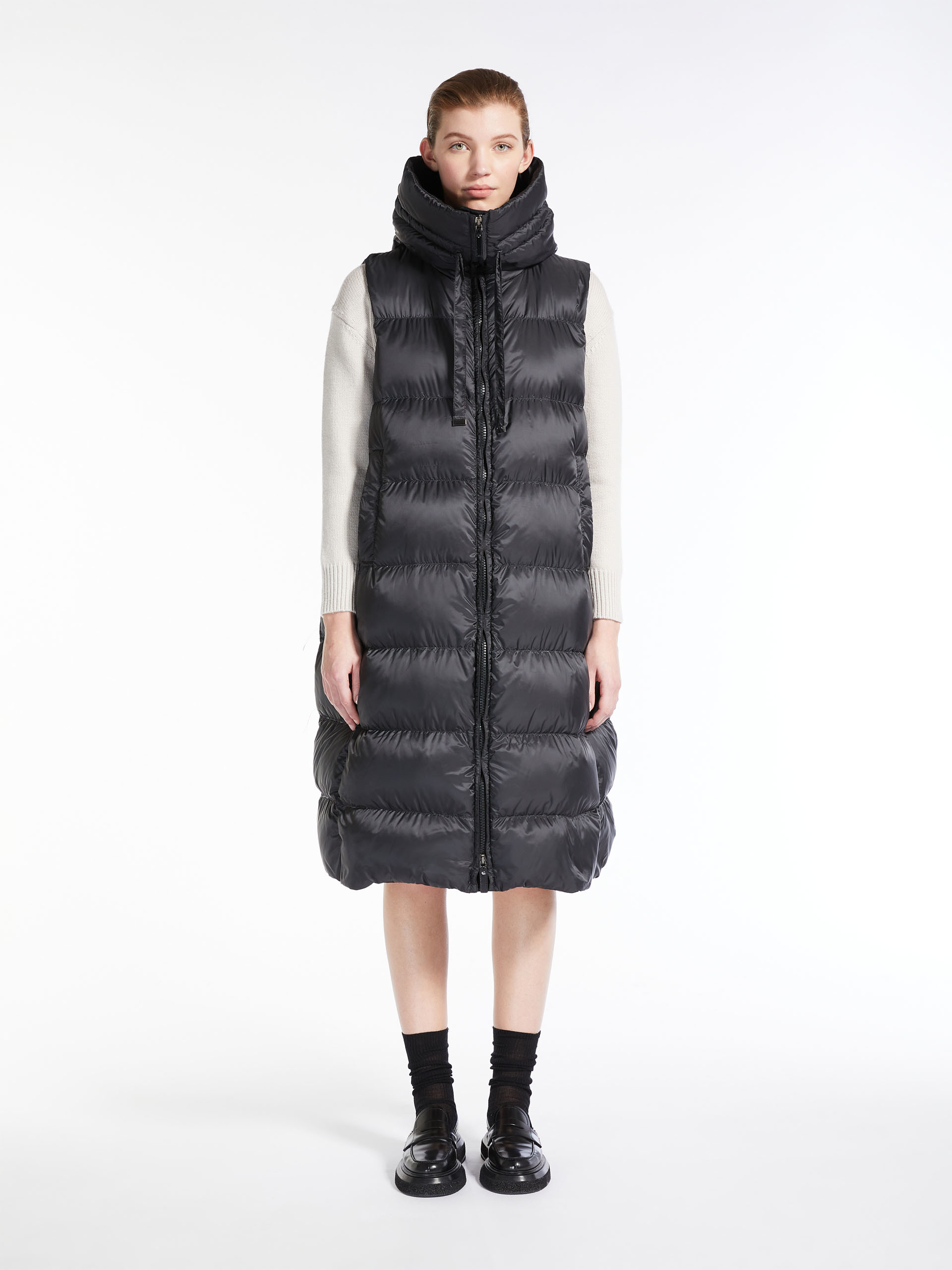MAX MARA - Long gilet in water-resistant canvas - BLACK - MAX MARA SALE