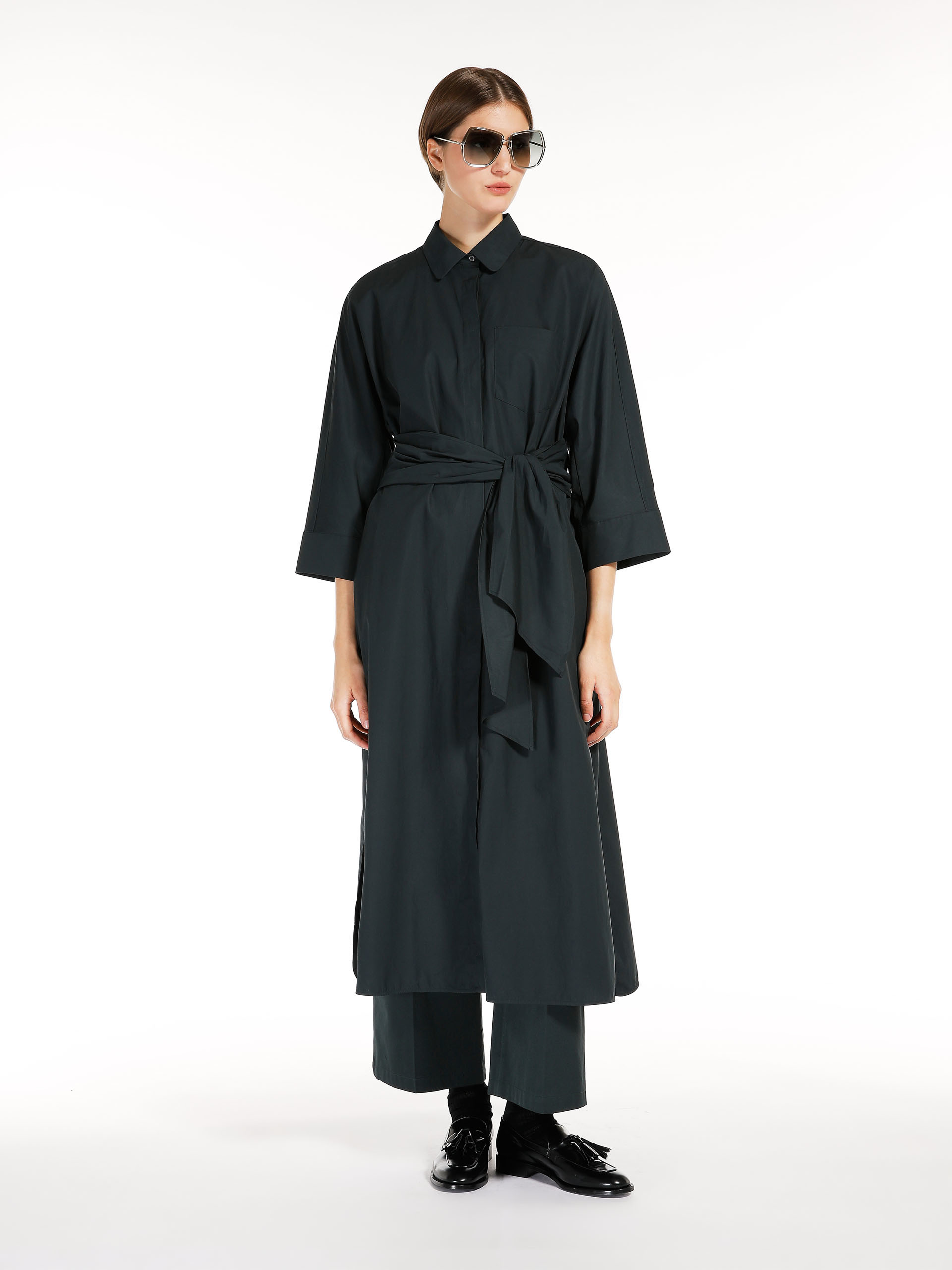 MAX MARA - Long poplin shirt - MOSS GREEN - MAX MARA SALE