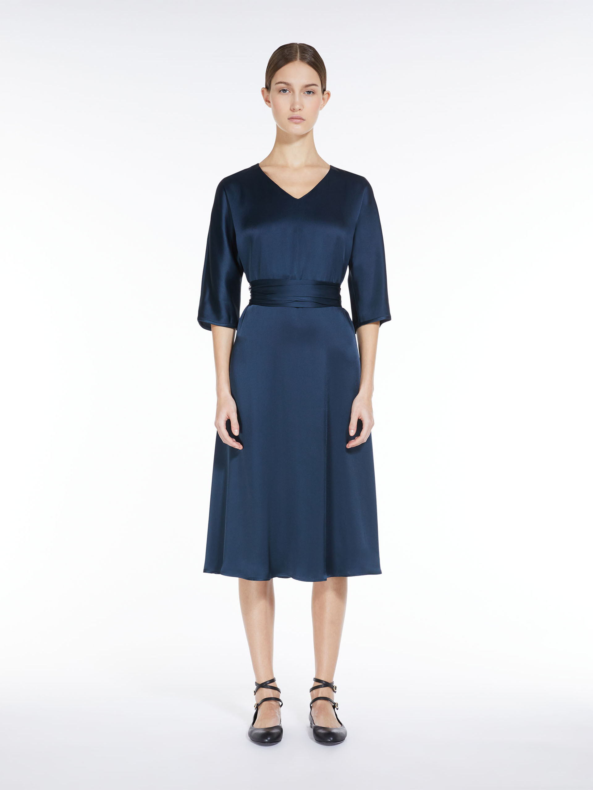 MAX MARA - Viscose-blend satin dress - NAVY - MAX MARA SALE