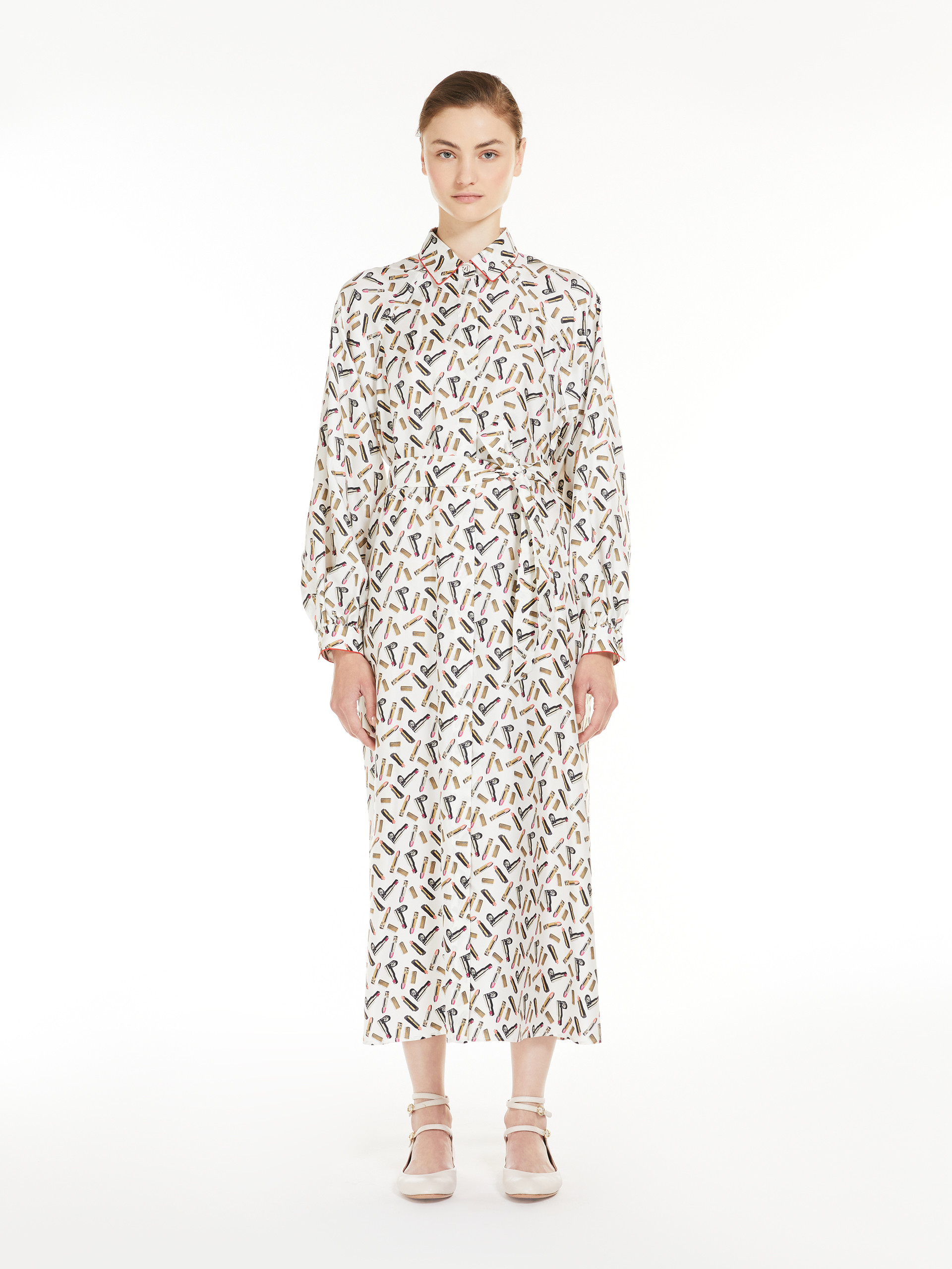 MAX MARA - Printed silk shirt dress - WHITE BLACK - MAX MARA SALE