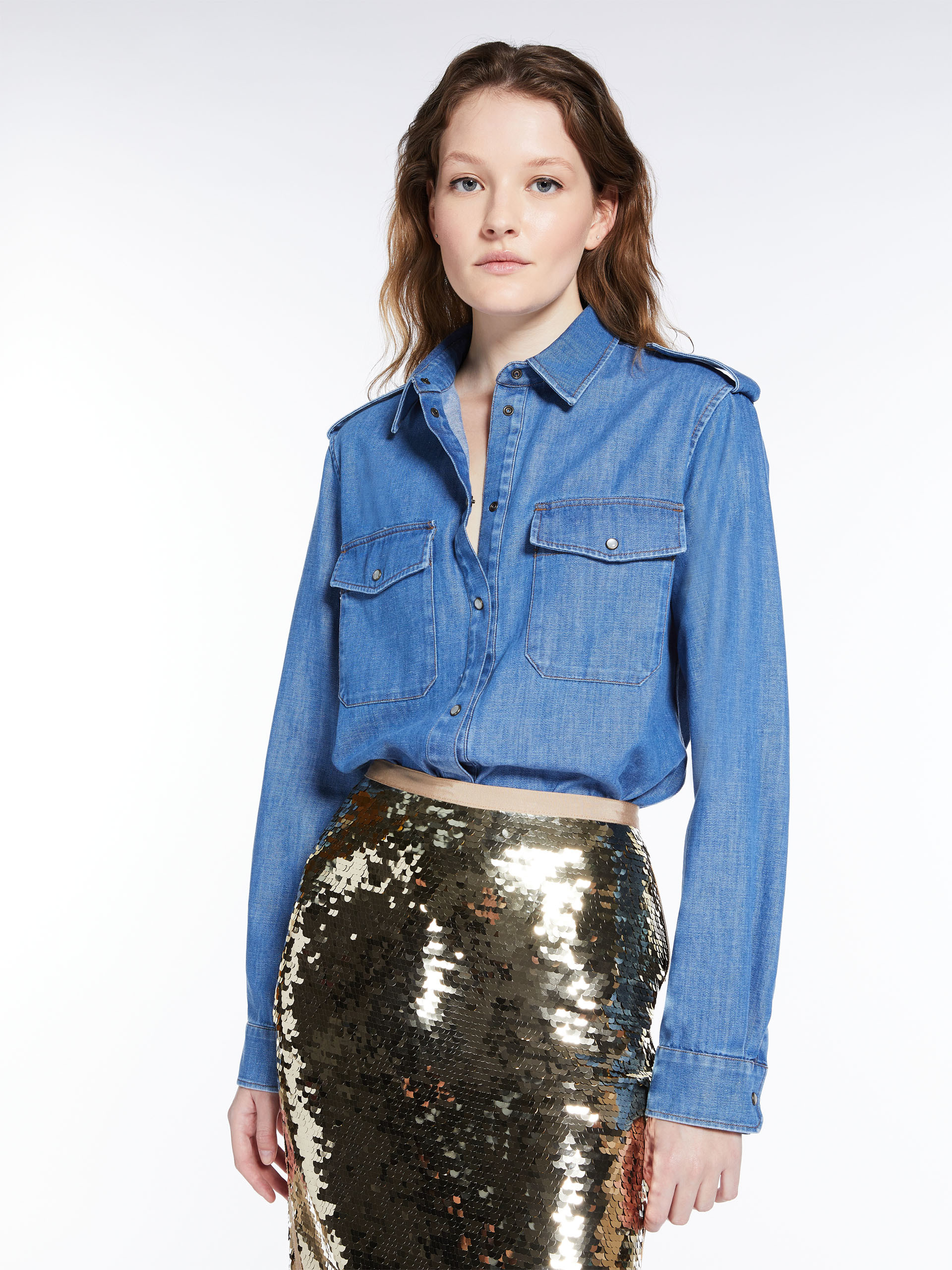 MAX MARA - Epaulette-detail denim shirt - MIDNIGHTBLUE - MAX MARA SALE