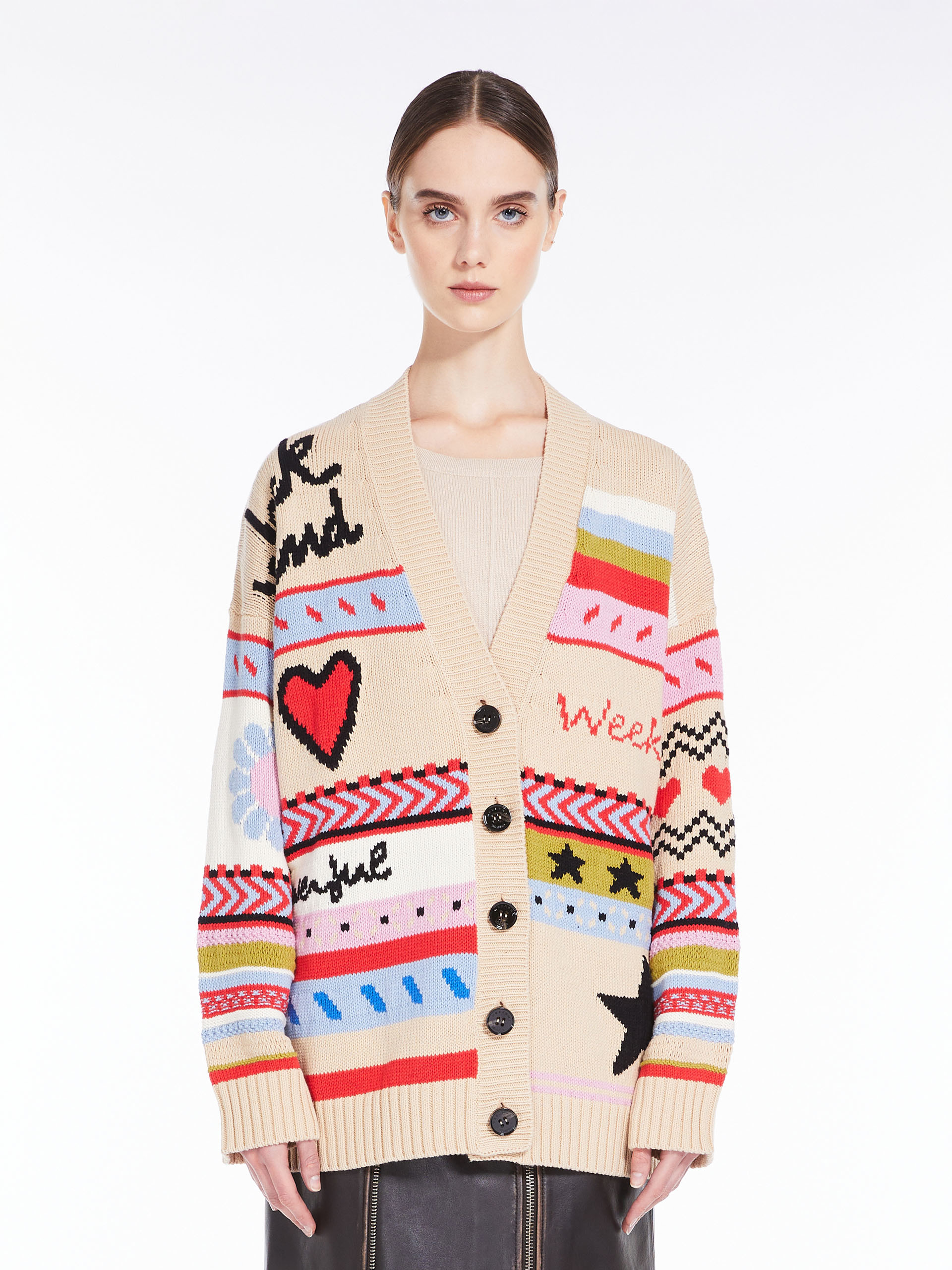 MAX MARA - Oversized jacquard cotton cardigan - BEIGE - MAX MARA SALE