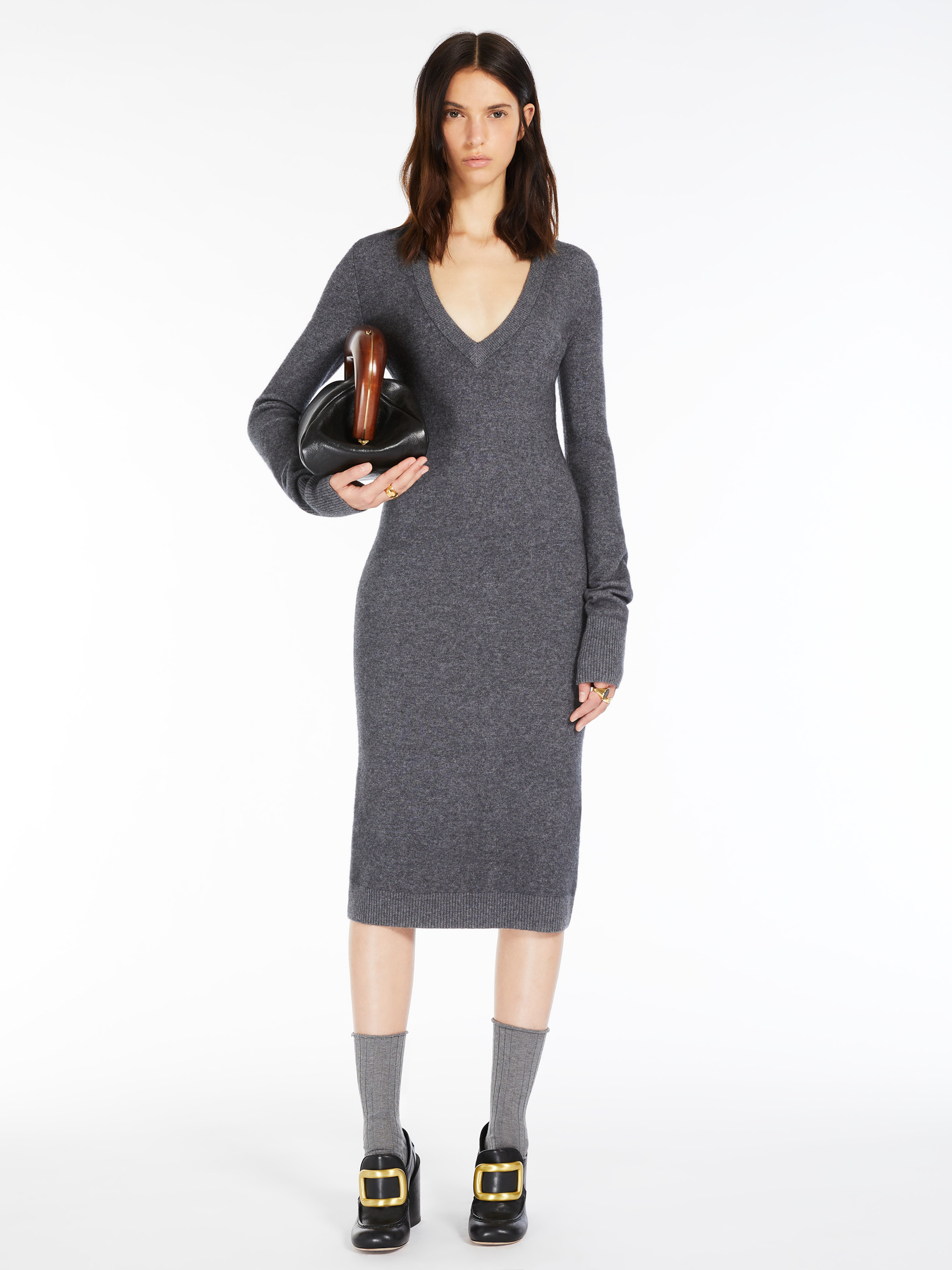 MAX MARA - Slim-fit cashmere-blend dress - MEDIUM GREY - MAX MARA SALE