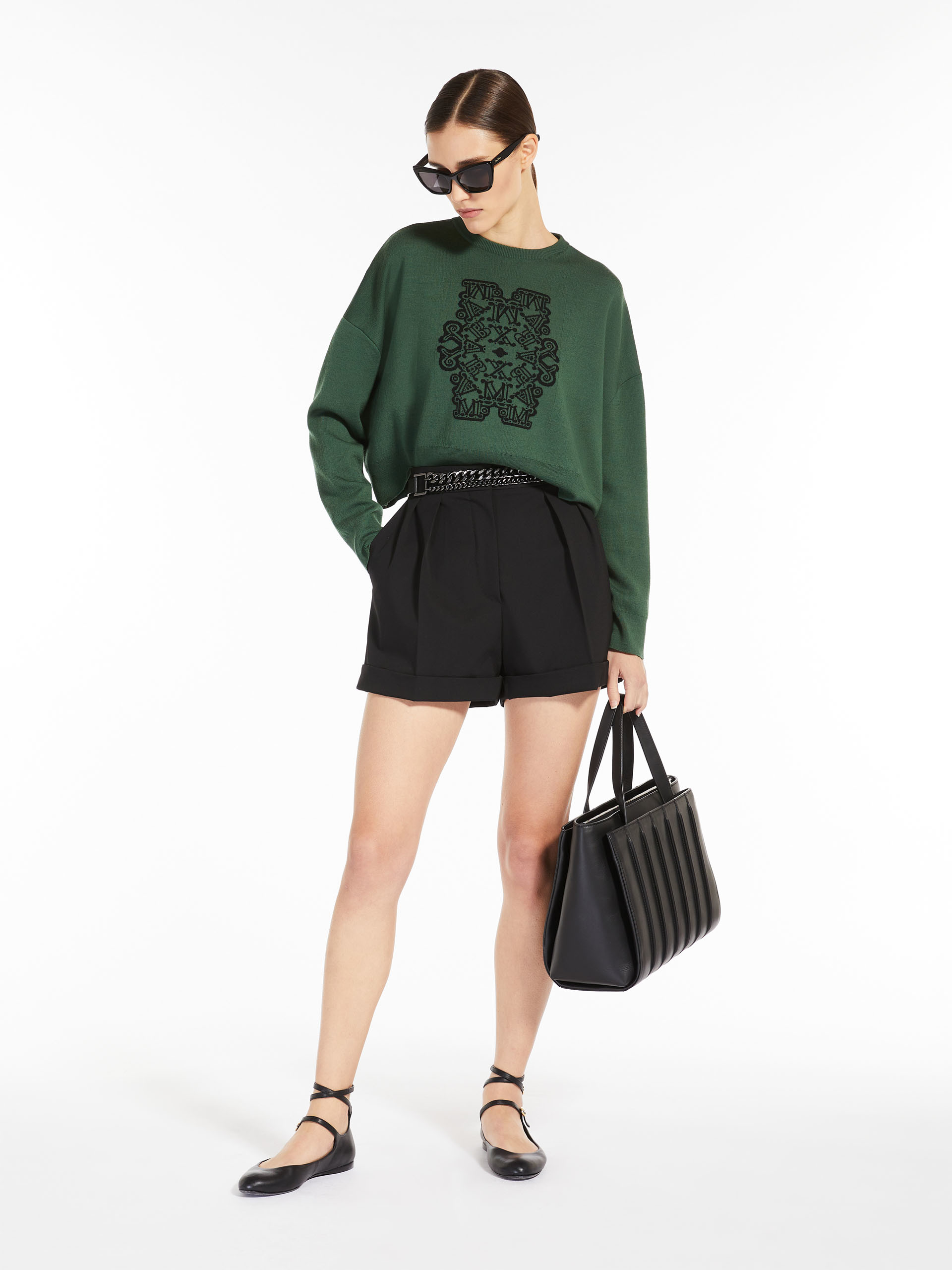 MAX MARA - Cropped jumper in jacquard wool - GREEN - MAX MARA SALE