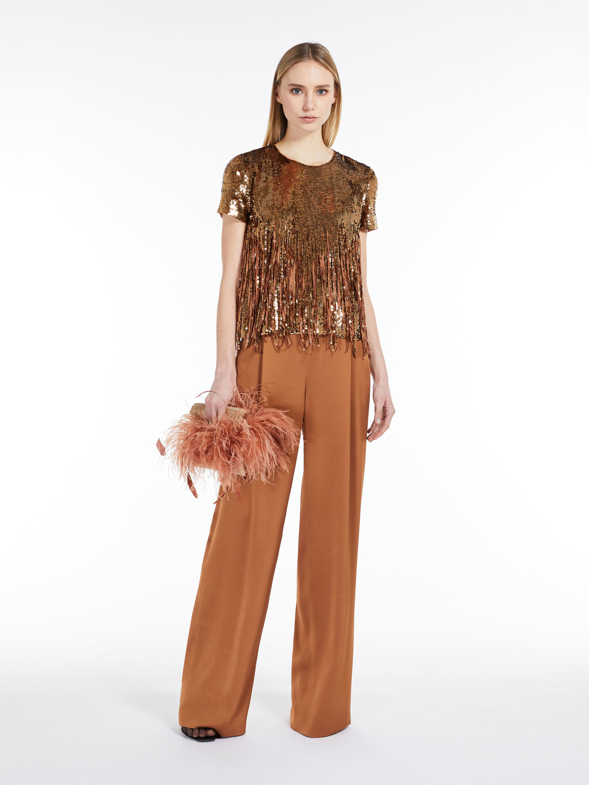 MAX MARA - Sequin and fringe-detail blouse - TOBACCO - MAX MARA SALE