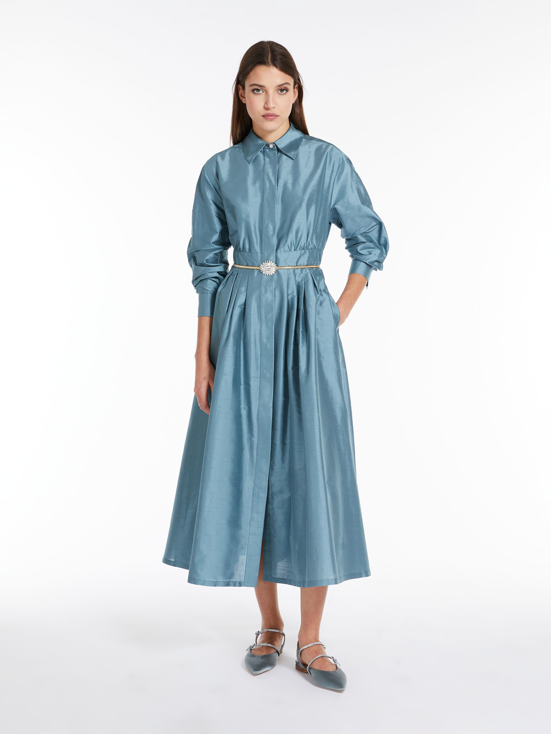 MAX MARA - Shantung shirt dress - LIGHT BLUE - MAX MARA SALE