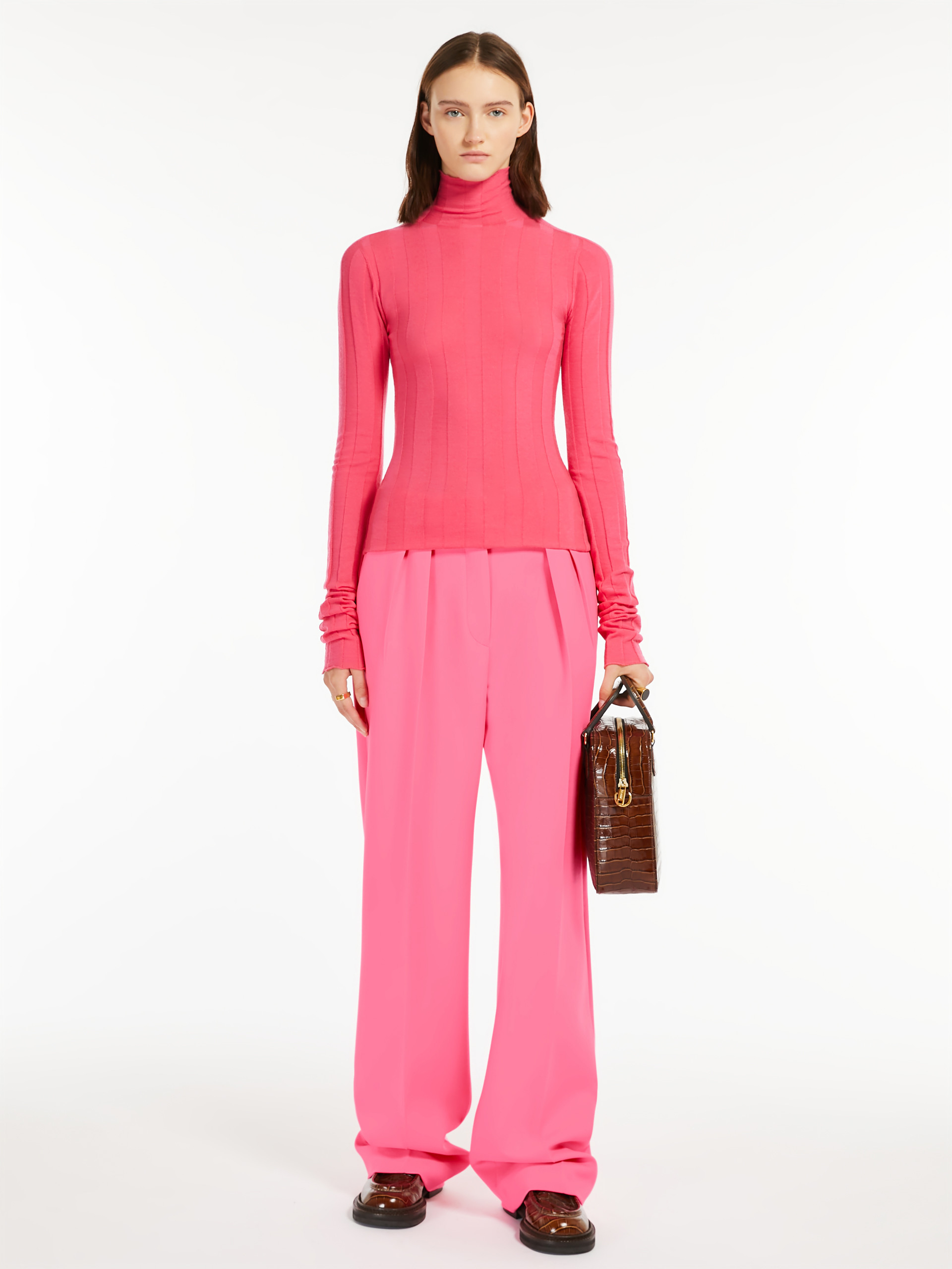 MAX MARA - Stretch wool mock polo-neck sweater - PINK - MAX MARA SALE