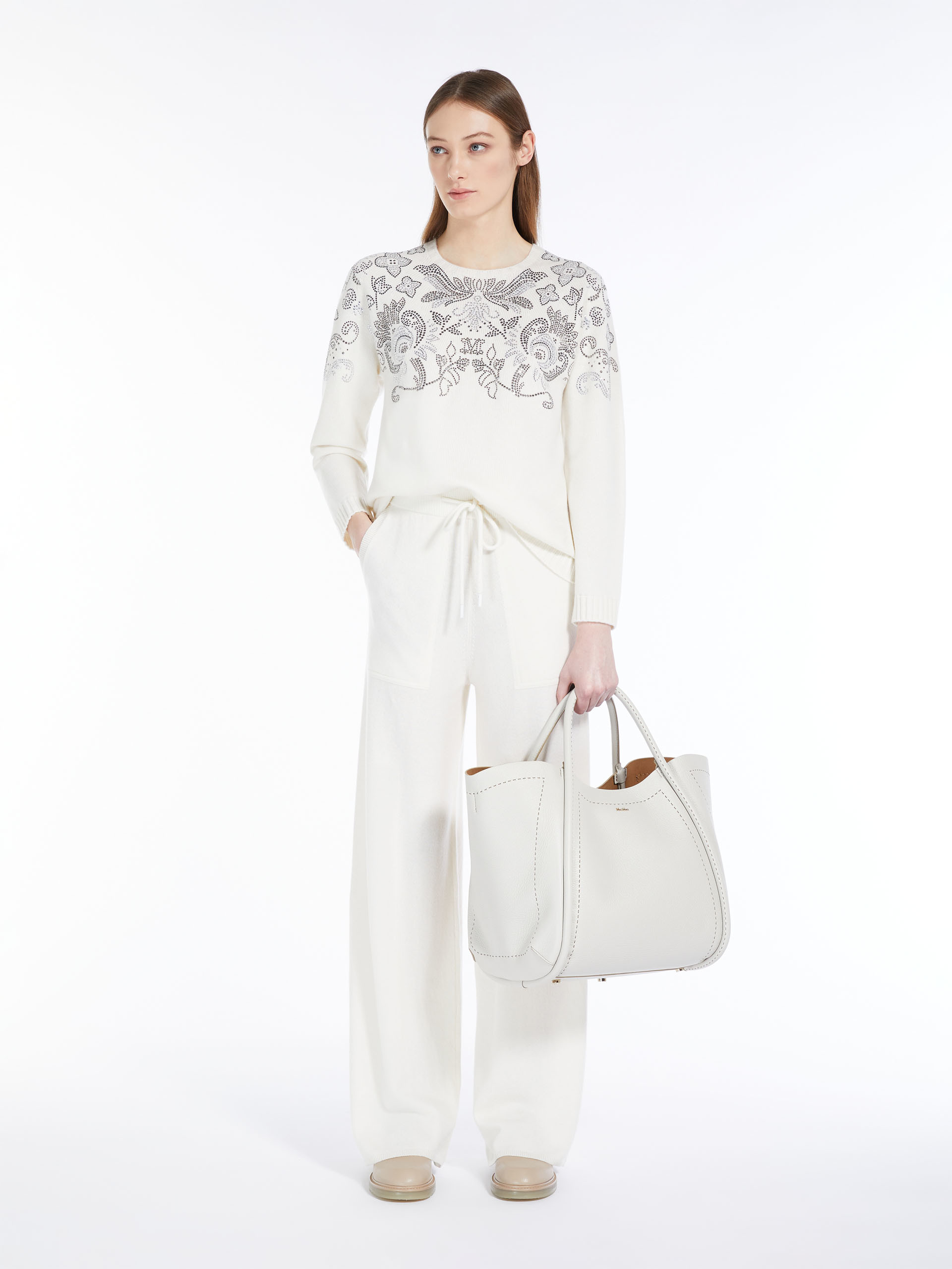 MAX MARA - Wool and cashmere jumper with rhinestones - WHITE - MAX MARA SALE