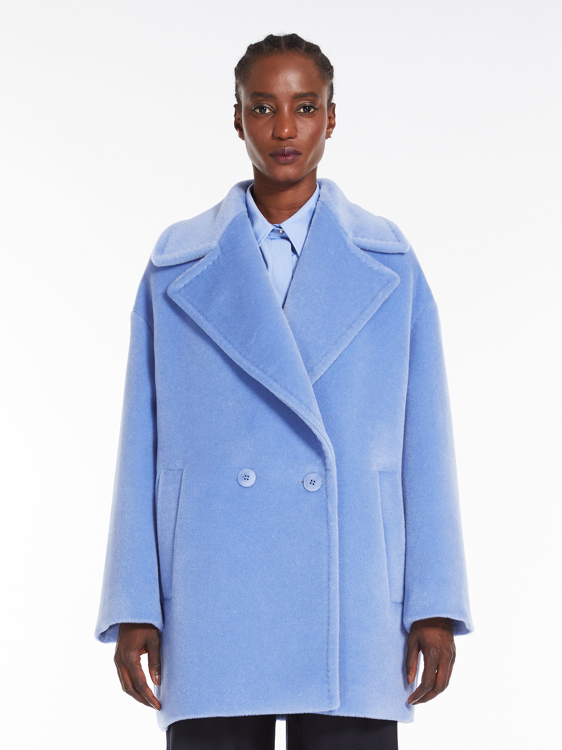 MAX MARA - Double-breasted alpaca and wool pea coat - LIGHT BLUE - MAX MARA SALE