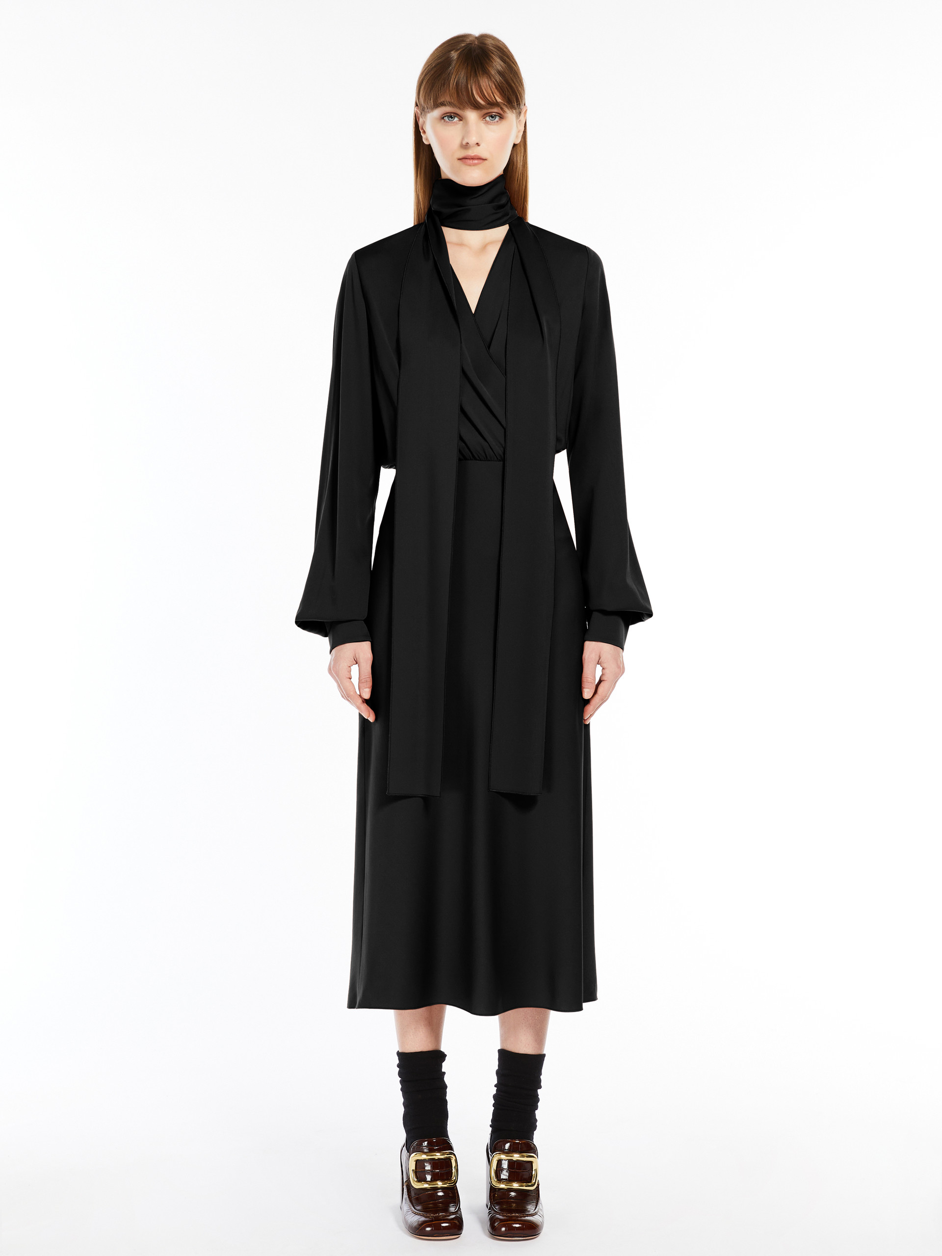 MAX MARA - Sash-detail long silk dress - BLACK - MAX MARA SALE