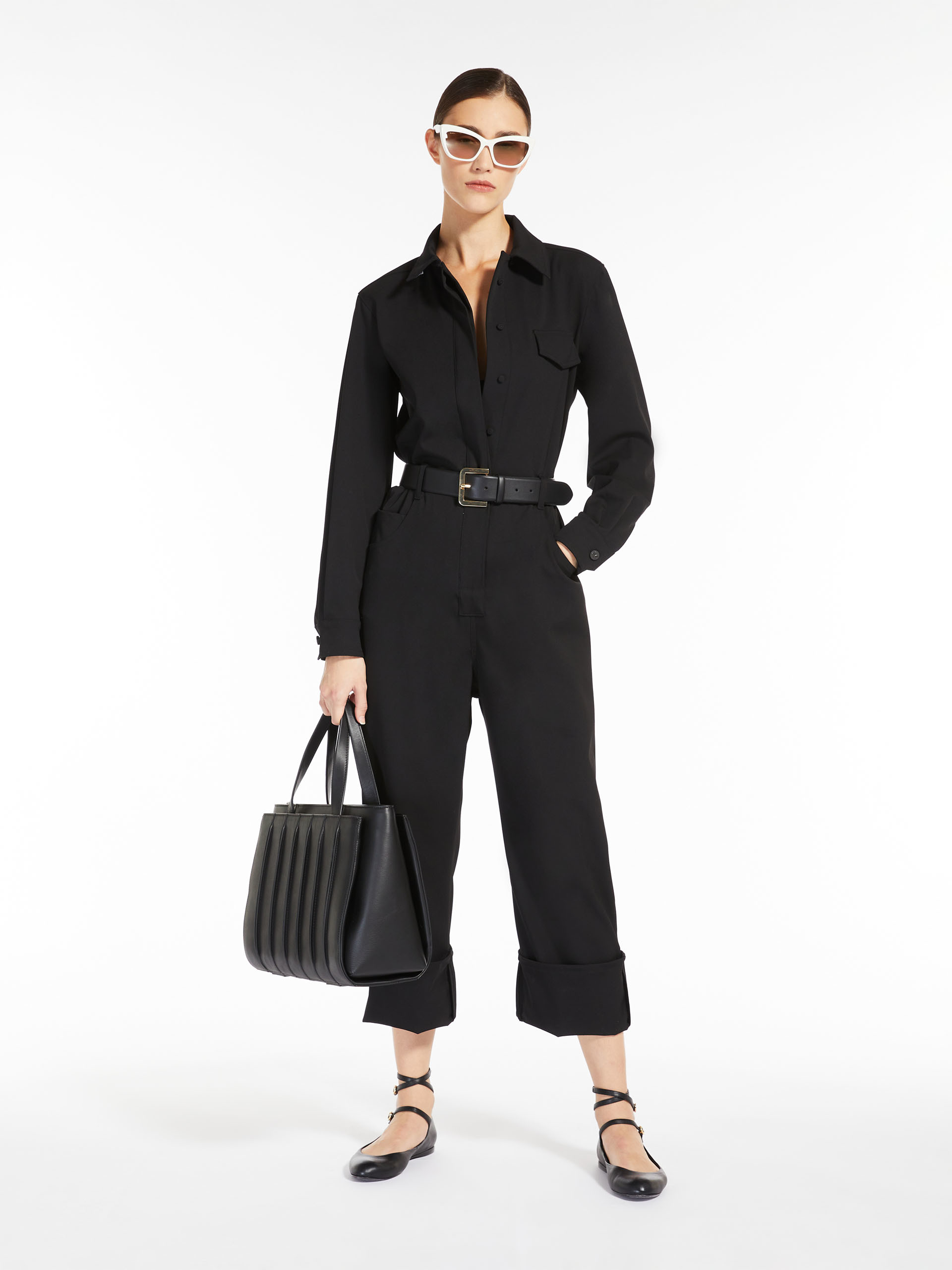 MAX MARA - Workwear jumpsuit in stretch gabardine - BLACK - MAX MARA SALE