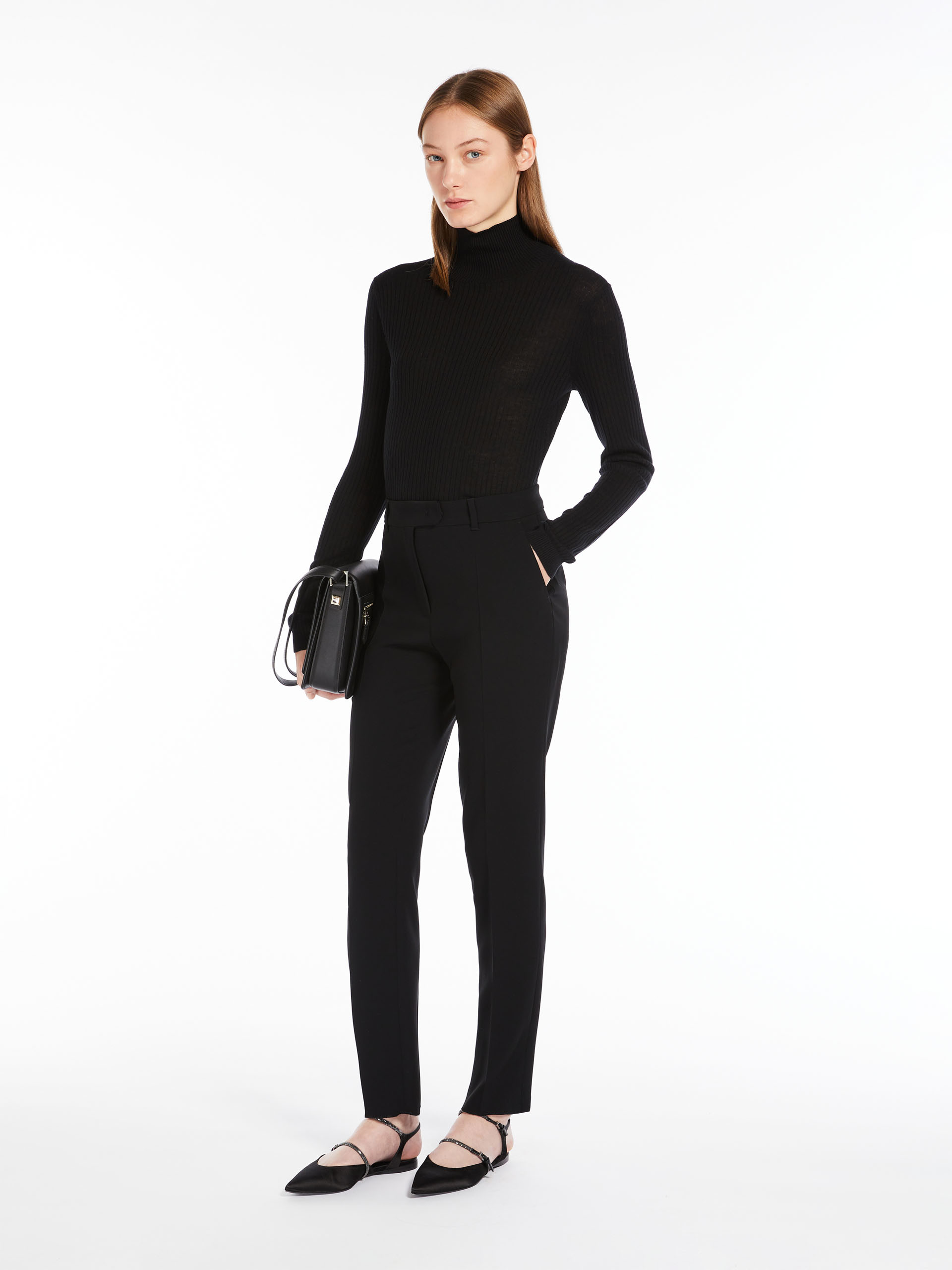 MAX MARA - Rib-knit wool and silk polo-neck sweater - BLACK - MAX MARA SALE