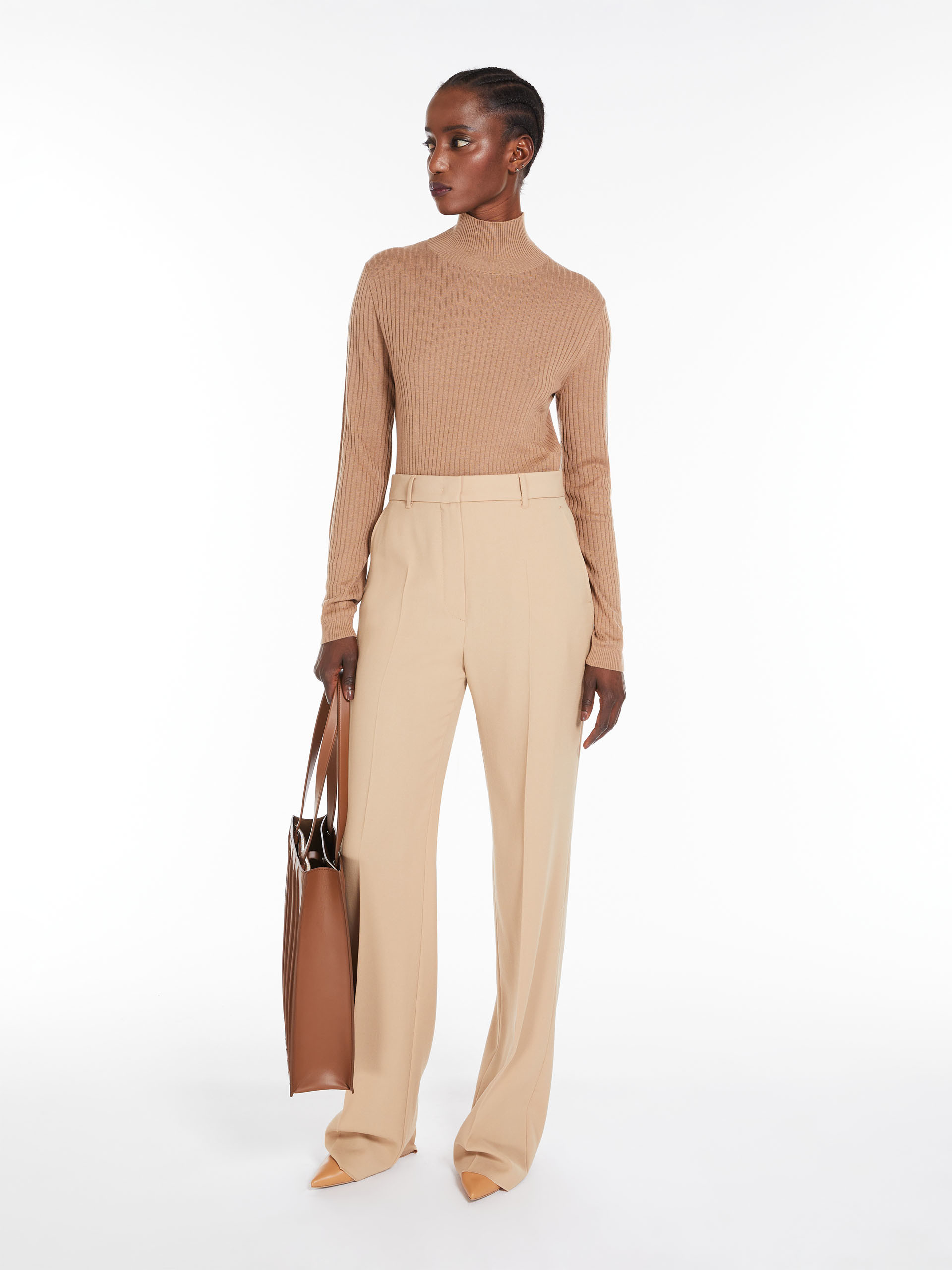 MAX MARA - Rib-knit wool and silk polo-neck sweater - CAMEL - MAX MARA SALE
