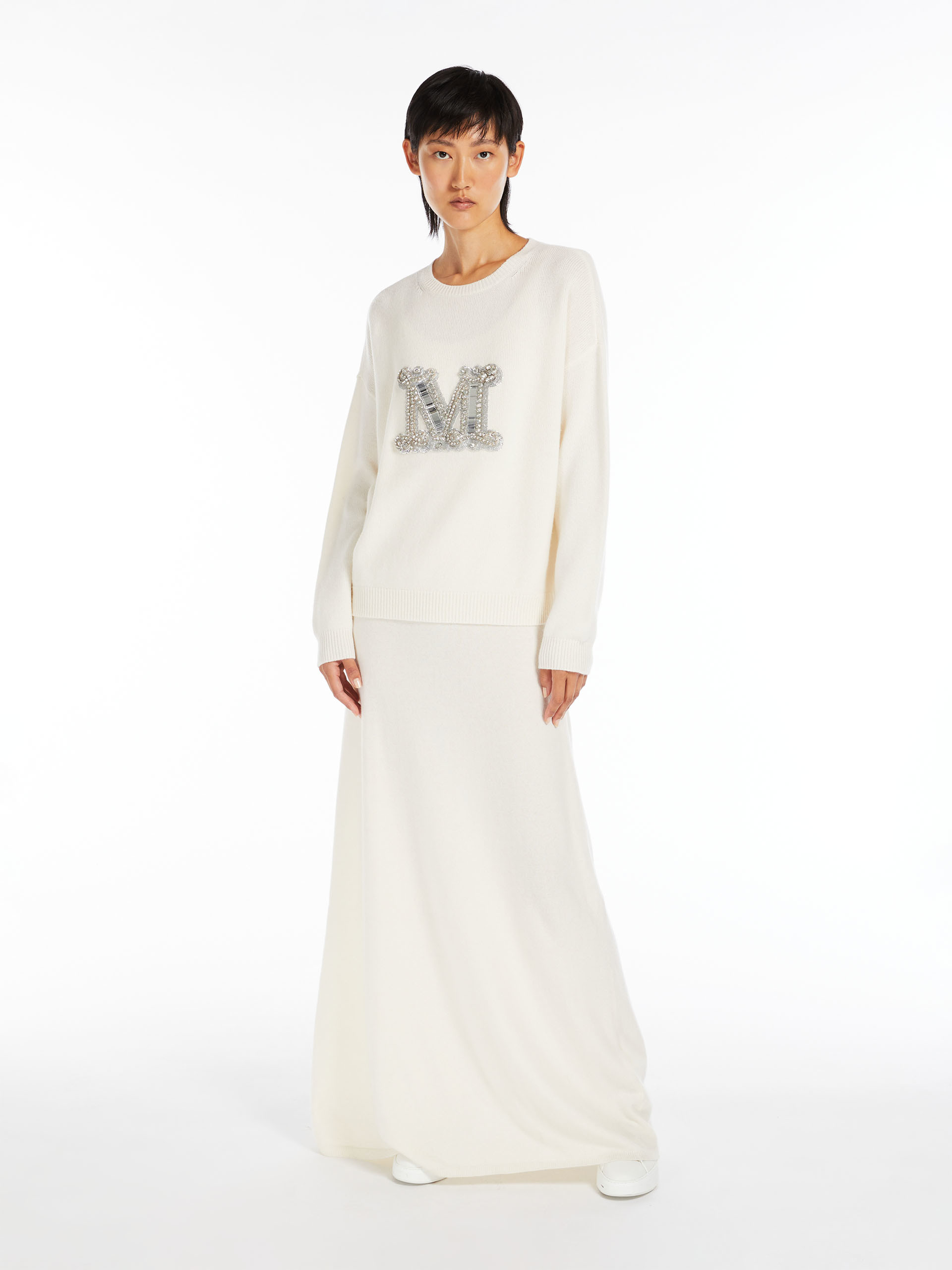 MAX MARA - Jewel embroidered cashmere jumper - WHITE - MAX MARA SALE