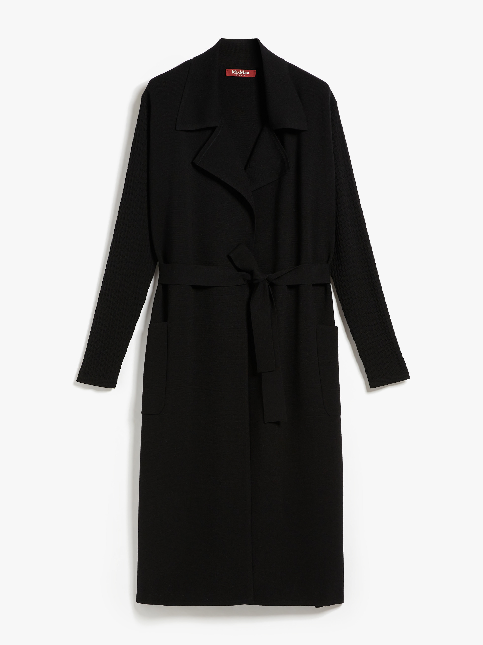 MAX MARA - Belt-adorned long knitted heavy jacket - BLACK - MAX MARA SALE