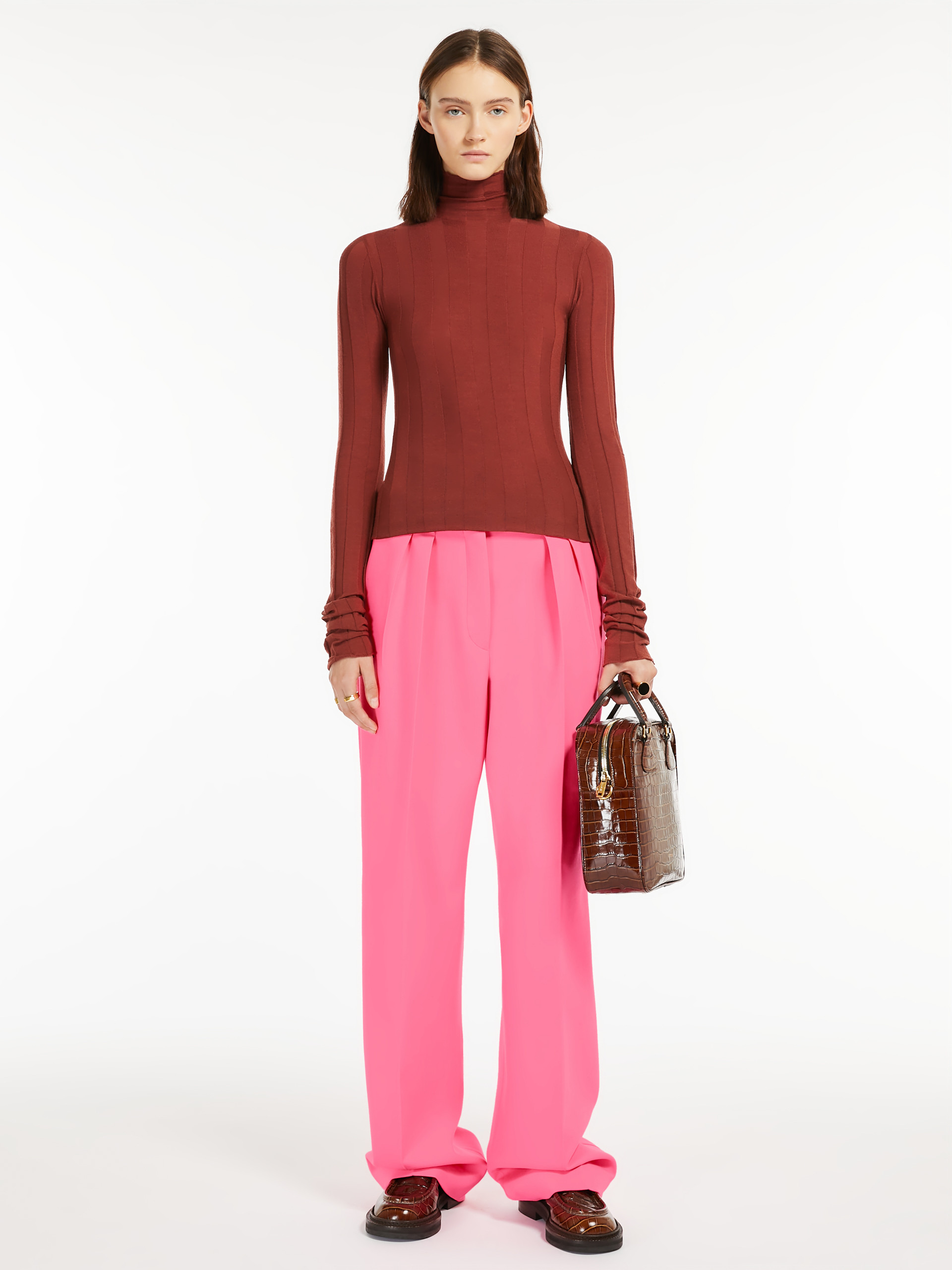 MAX MARA - Stretch wool mock polo-neck sweater - BRICK RED - MAX MARA SALE