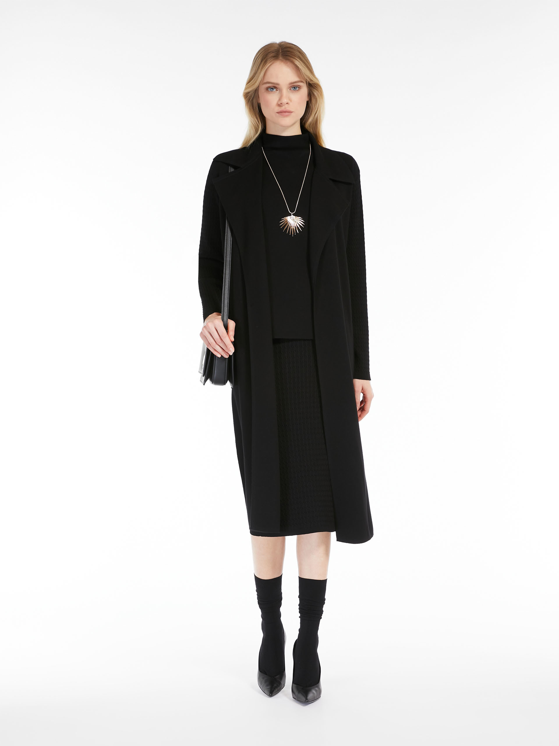 MAX MARA - Belt-adorned long knitted heavy jacket - BLACK - MAX MARA SALE