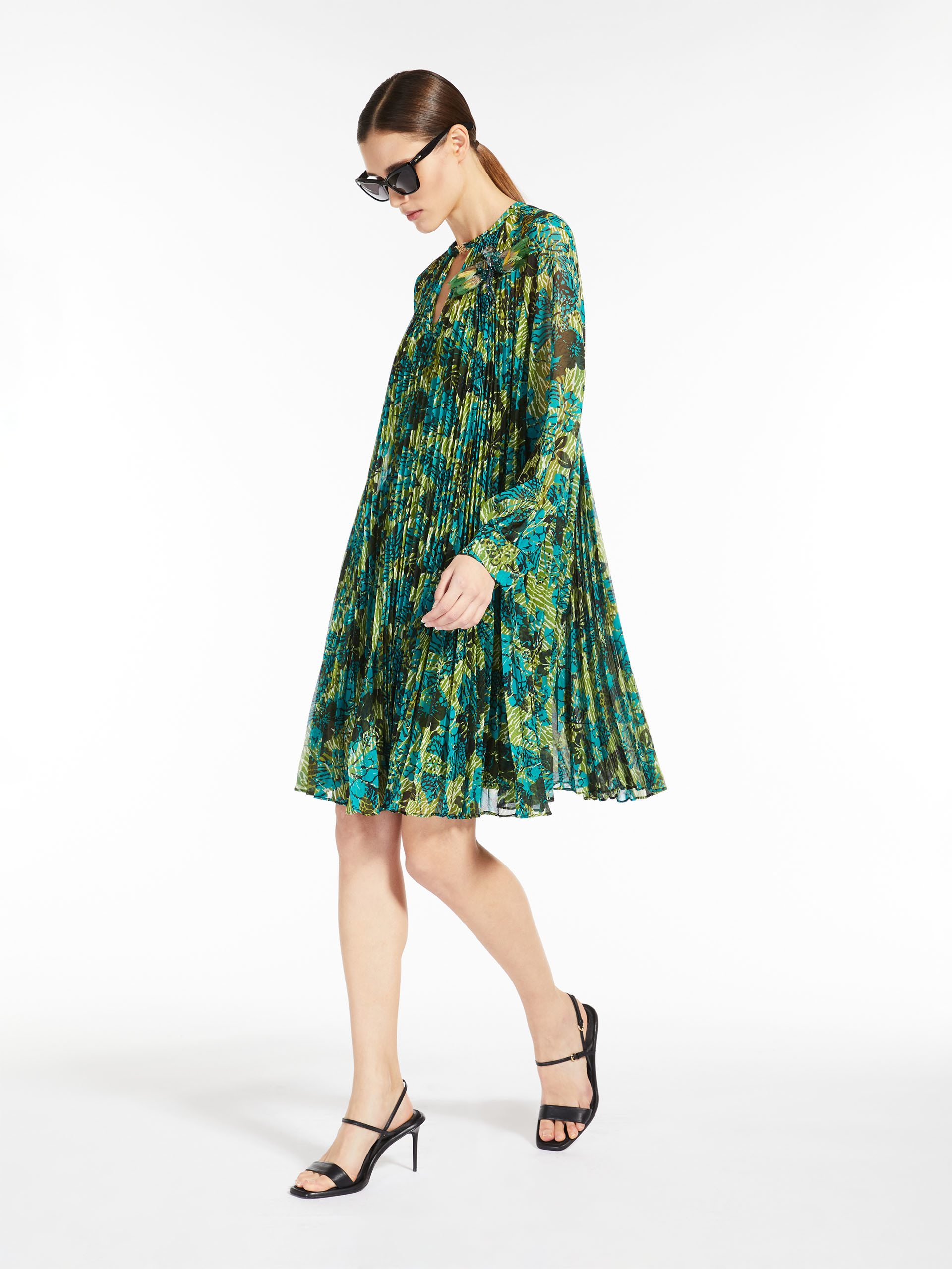 MAX MARA - Printed pleated georgette dress - LEMON - MAX MARA SALE
