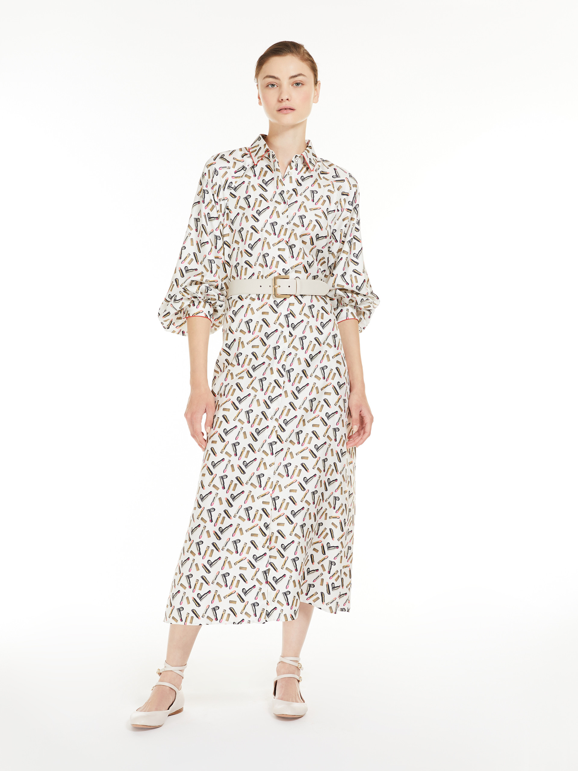 MAX MARA - Printed silk shirt dress - WHITE BLACK - MAX MARA SALE