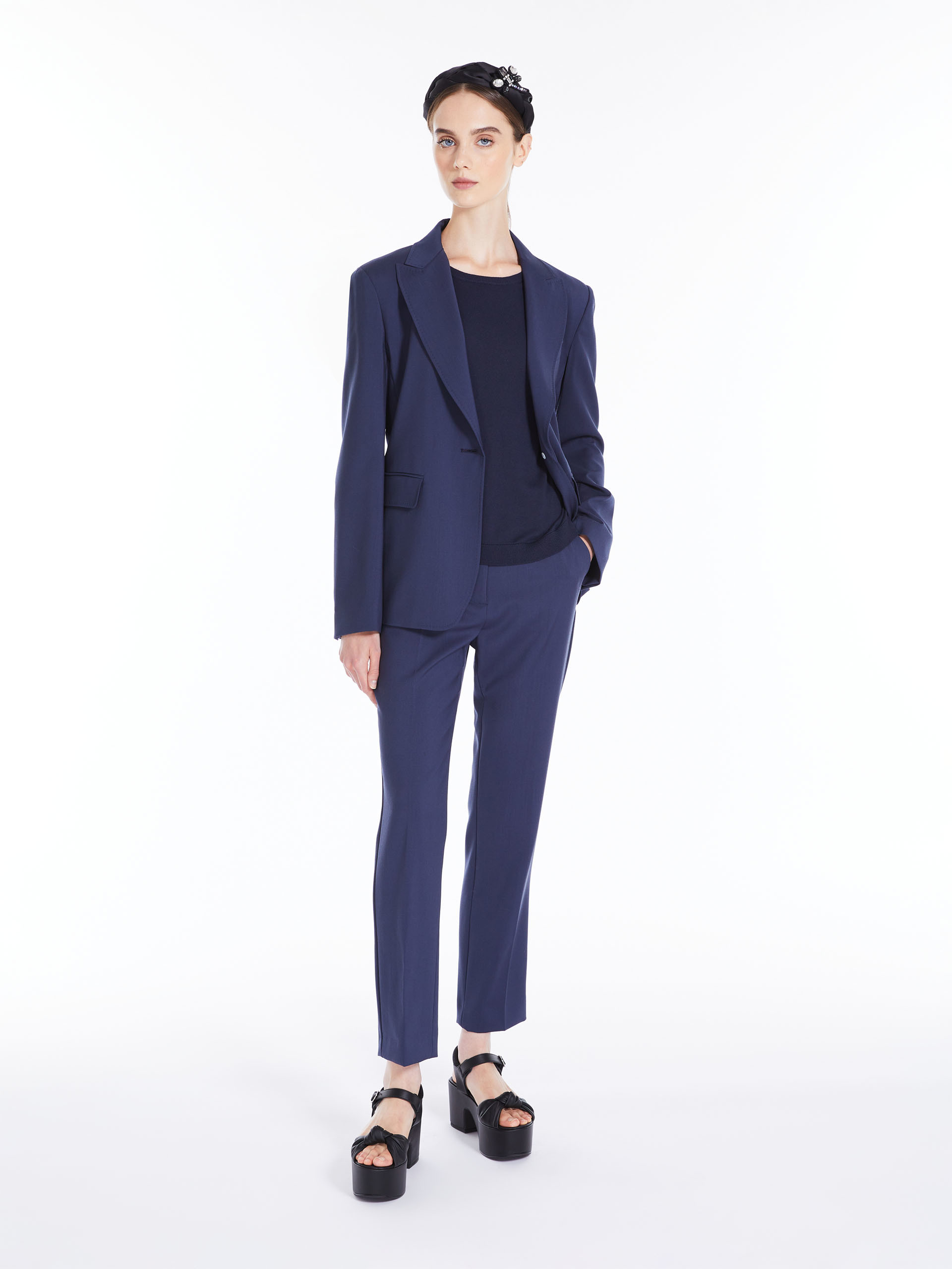 MAX MARA - Silk blend knit T-shirt - NAVY - MAX MARA SALE