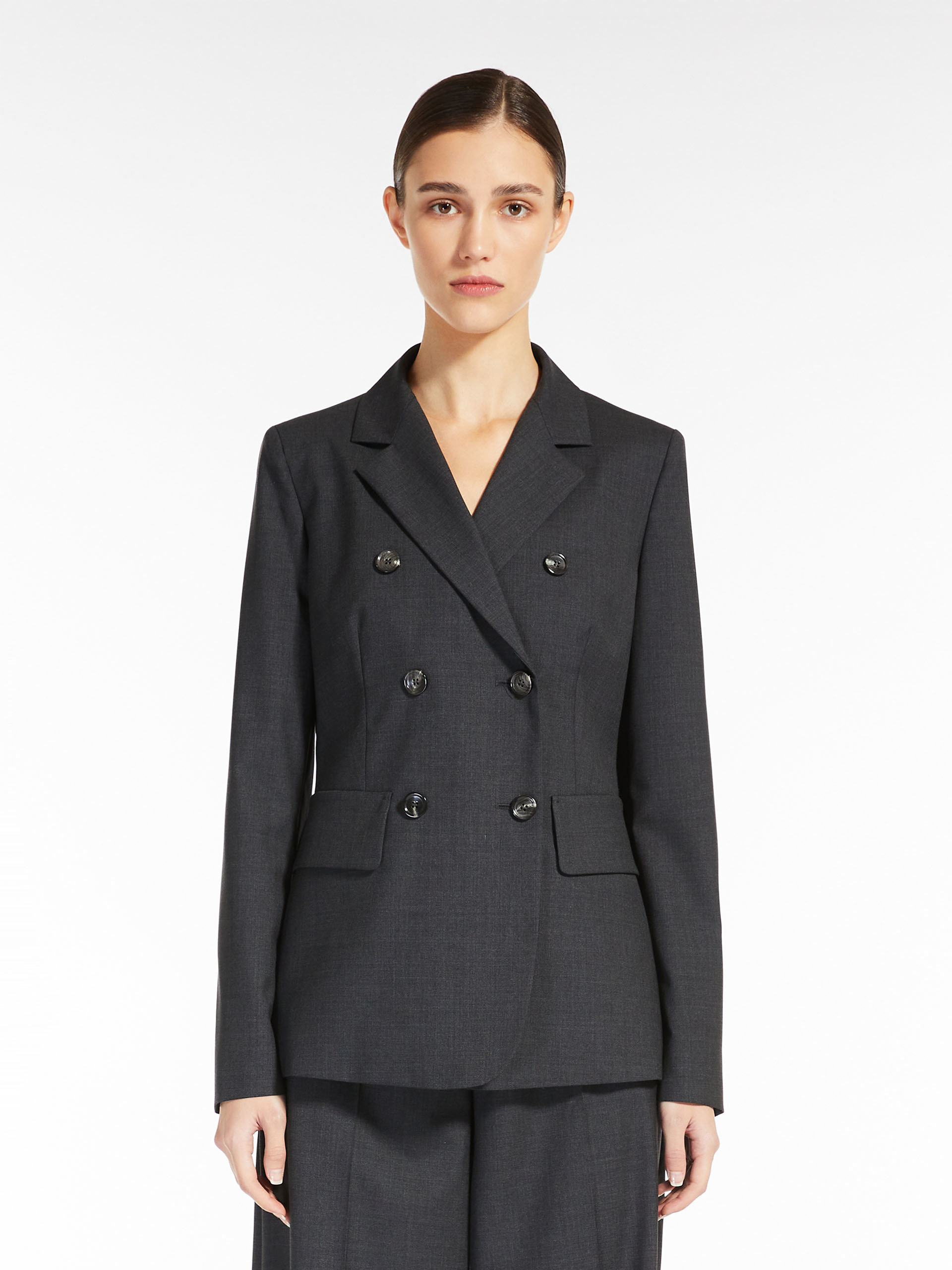 MAX MARA - Double-breasted wool poplin blazer - DARK GREY - MAX MARA SALE