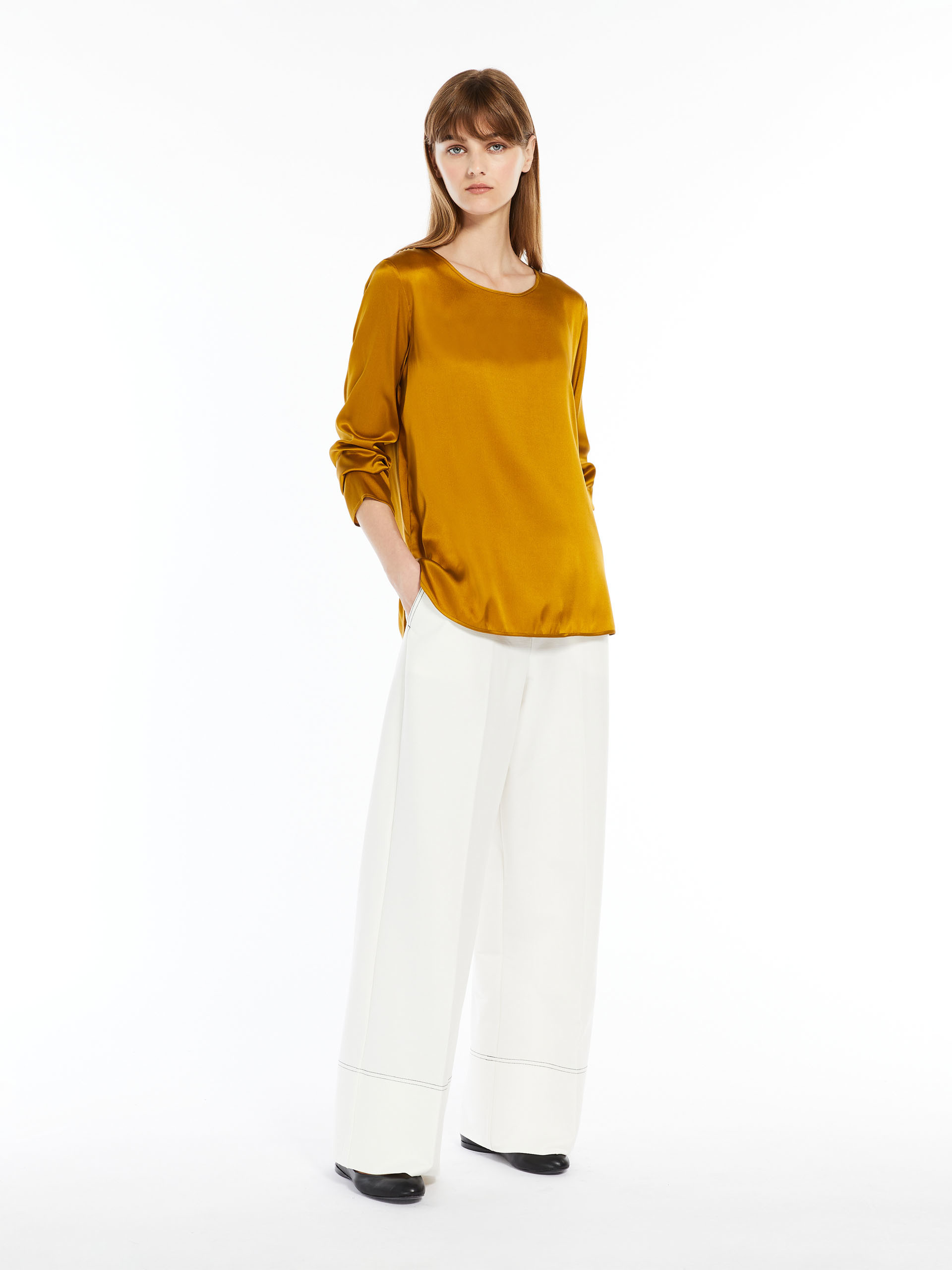MAX MARA - Silk satin top - OCHRE - MAX MARA SALE