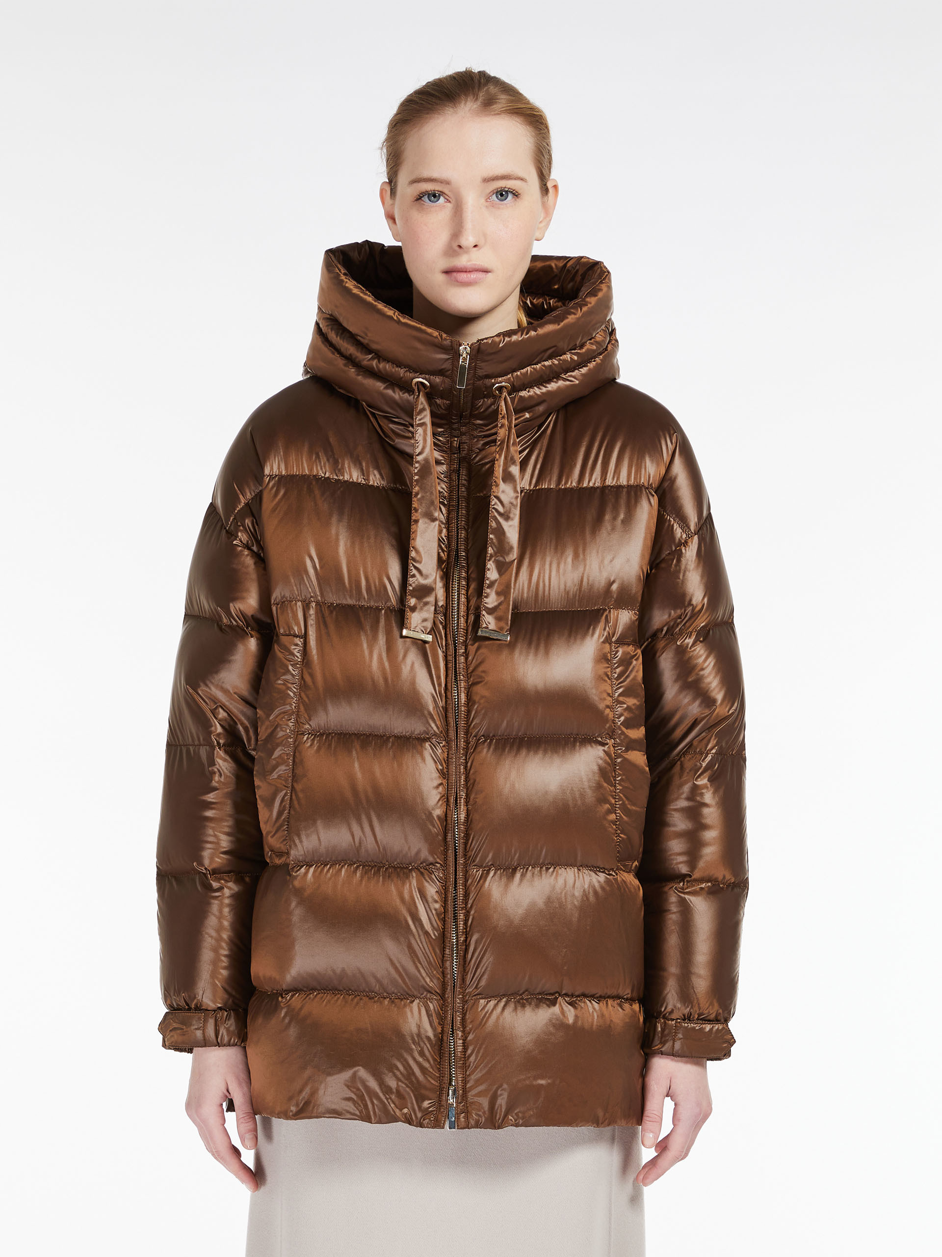MAX MARA - Down jacket in water-resistant canvas with hood - GOLD - MAX MARA SALE