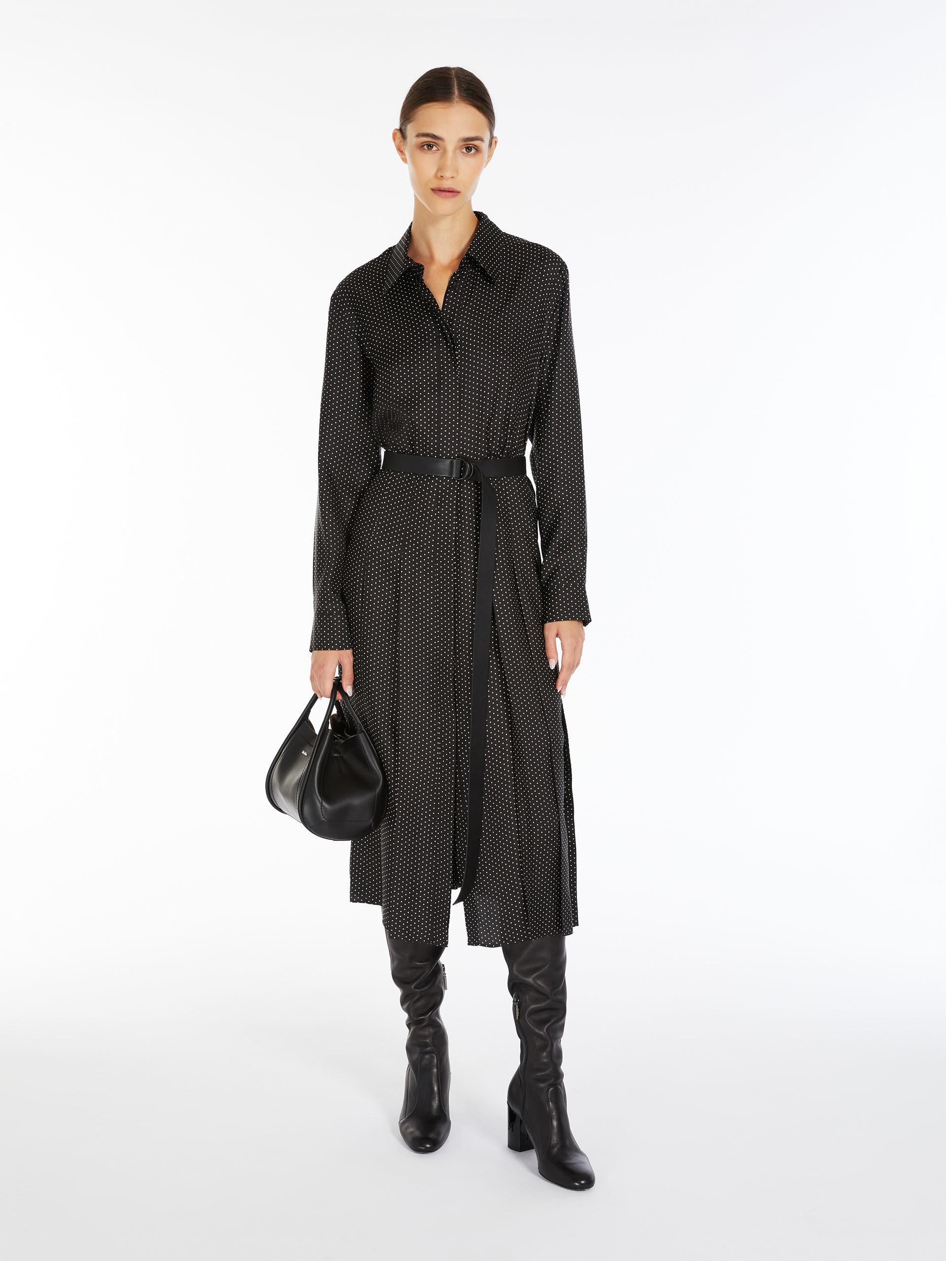 MAX MARA - Pure silk twill shirt dress - BLACK - MAX MARA SALE