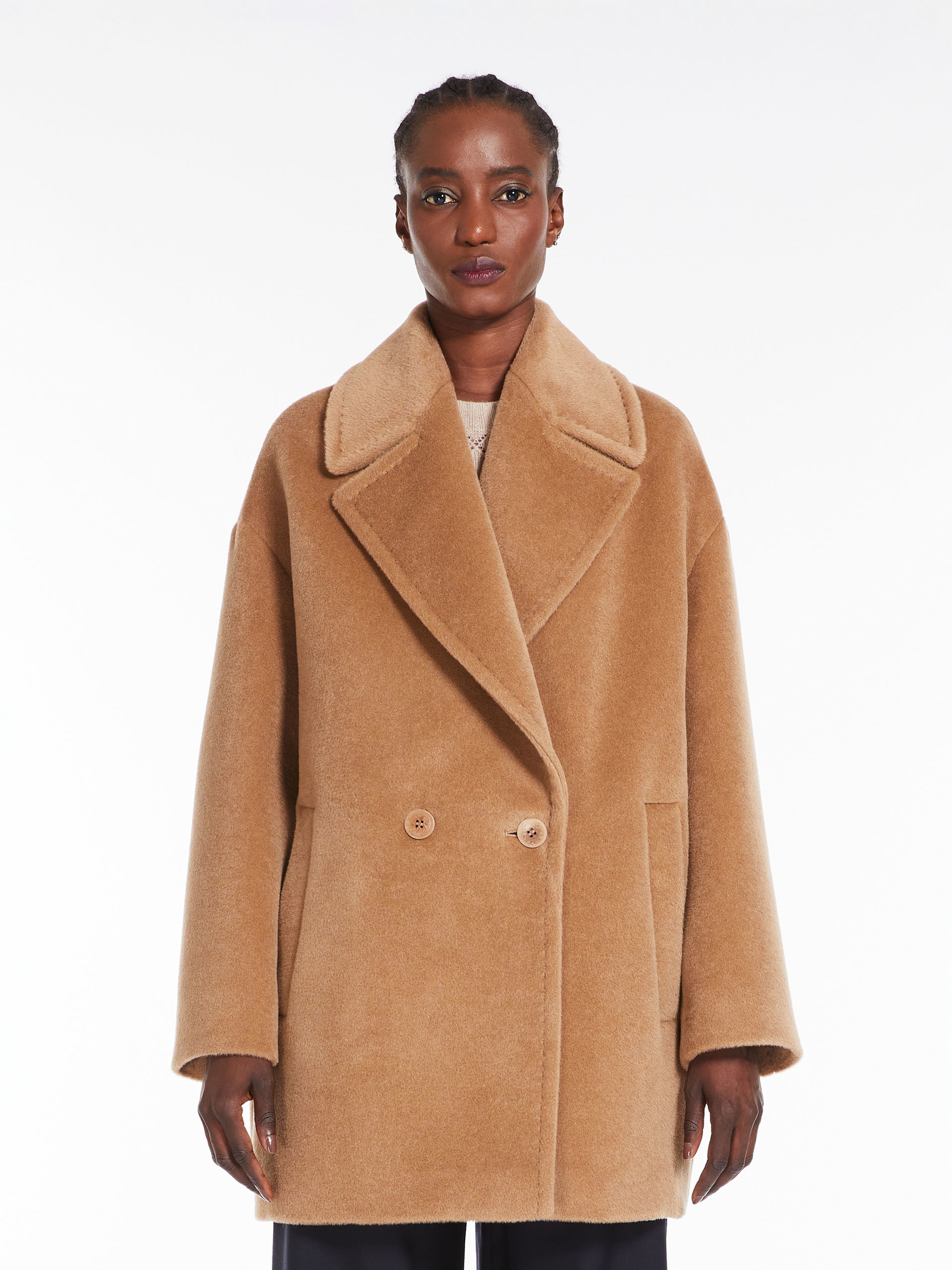 MAX MARA - Double-breasted alpaca and wool pea coat - CAMEL - MAX MARA SALE