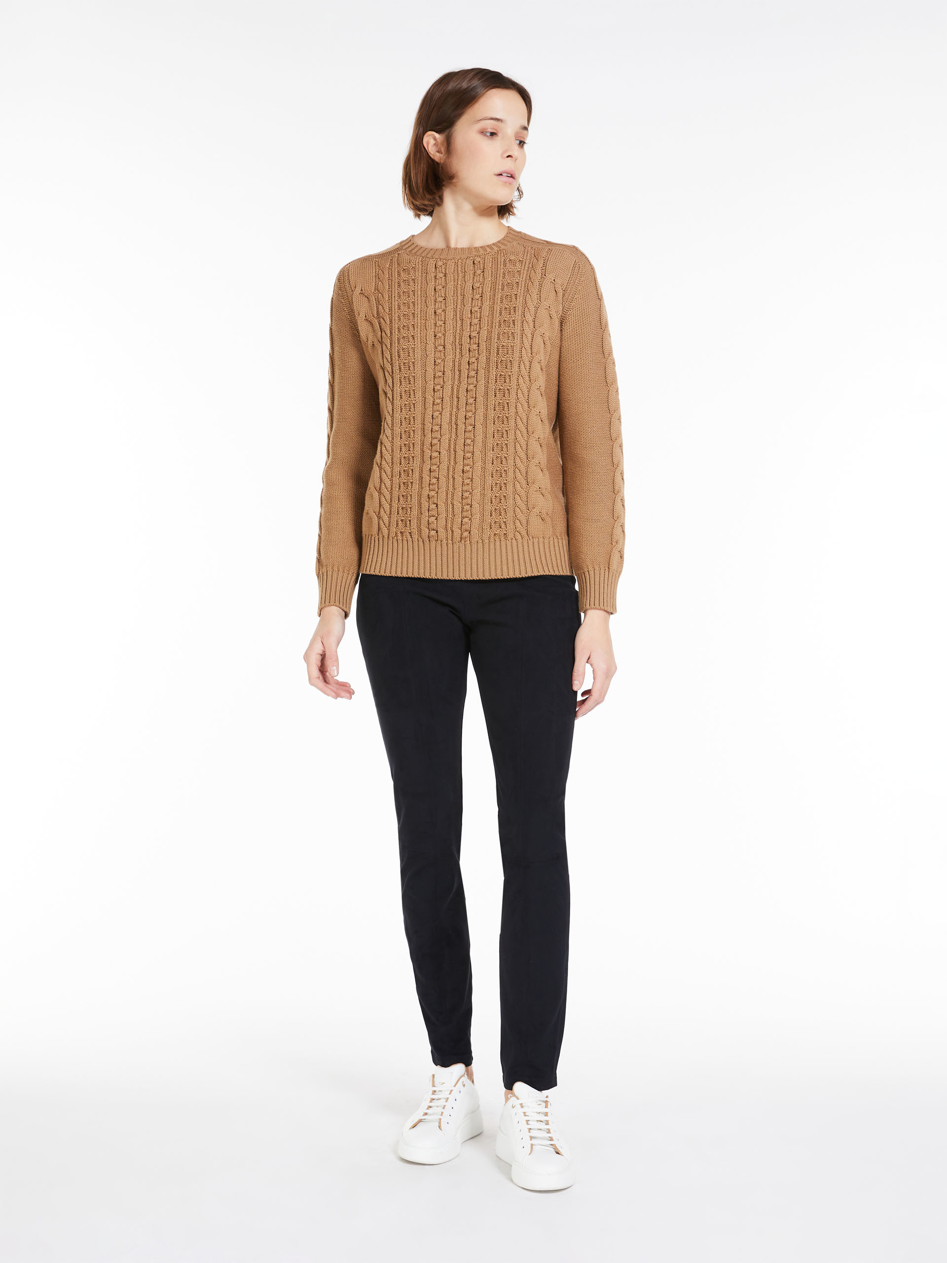 MAX MARA - Crew-neck cotton and wool knit jumper - CAMEL - MAX MARA SALE