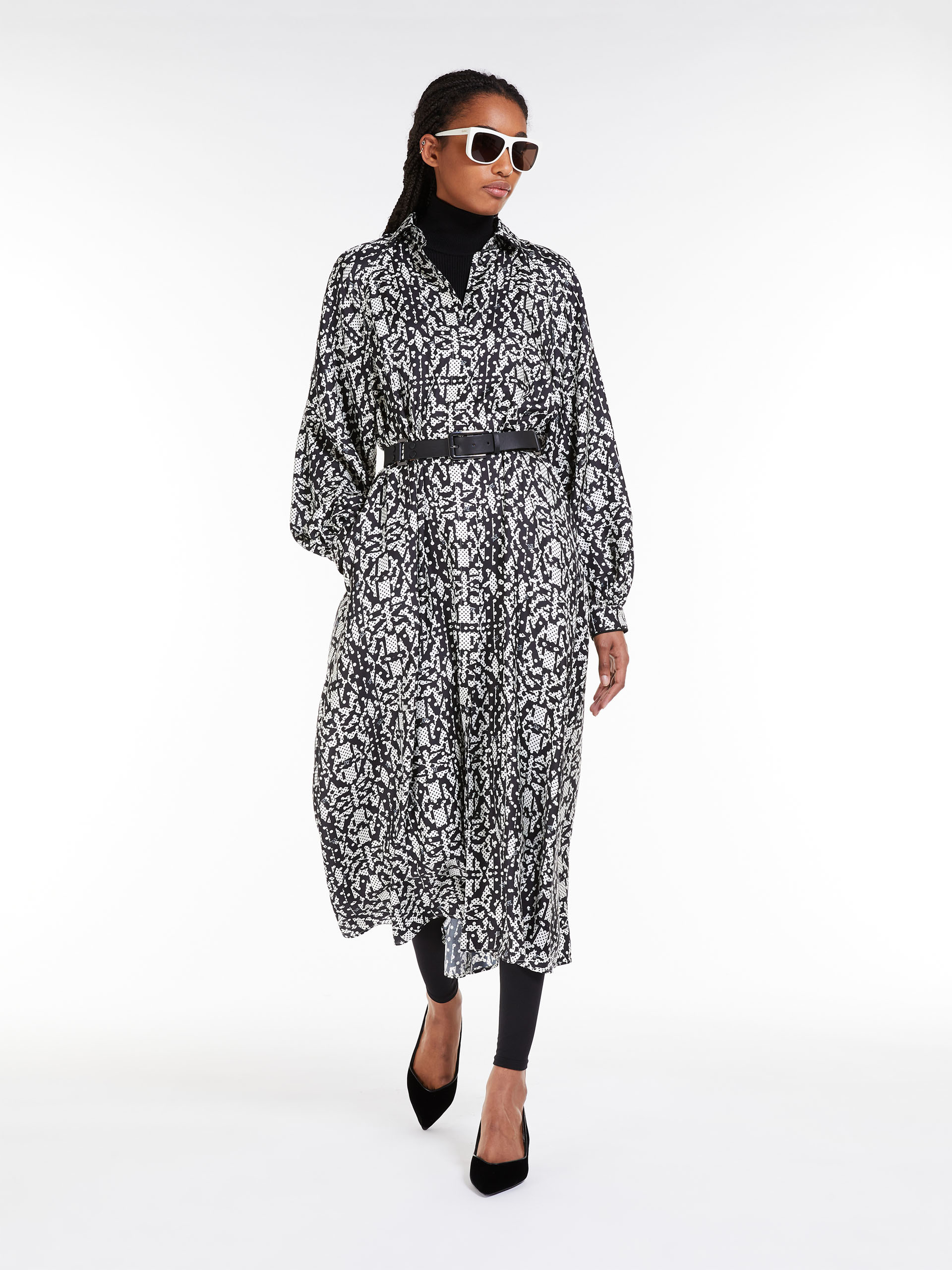 MAX MARA - Printed silk shirt dress - WHITE BLACK - MAX MARA SALE