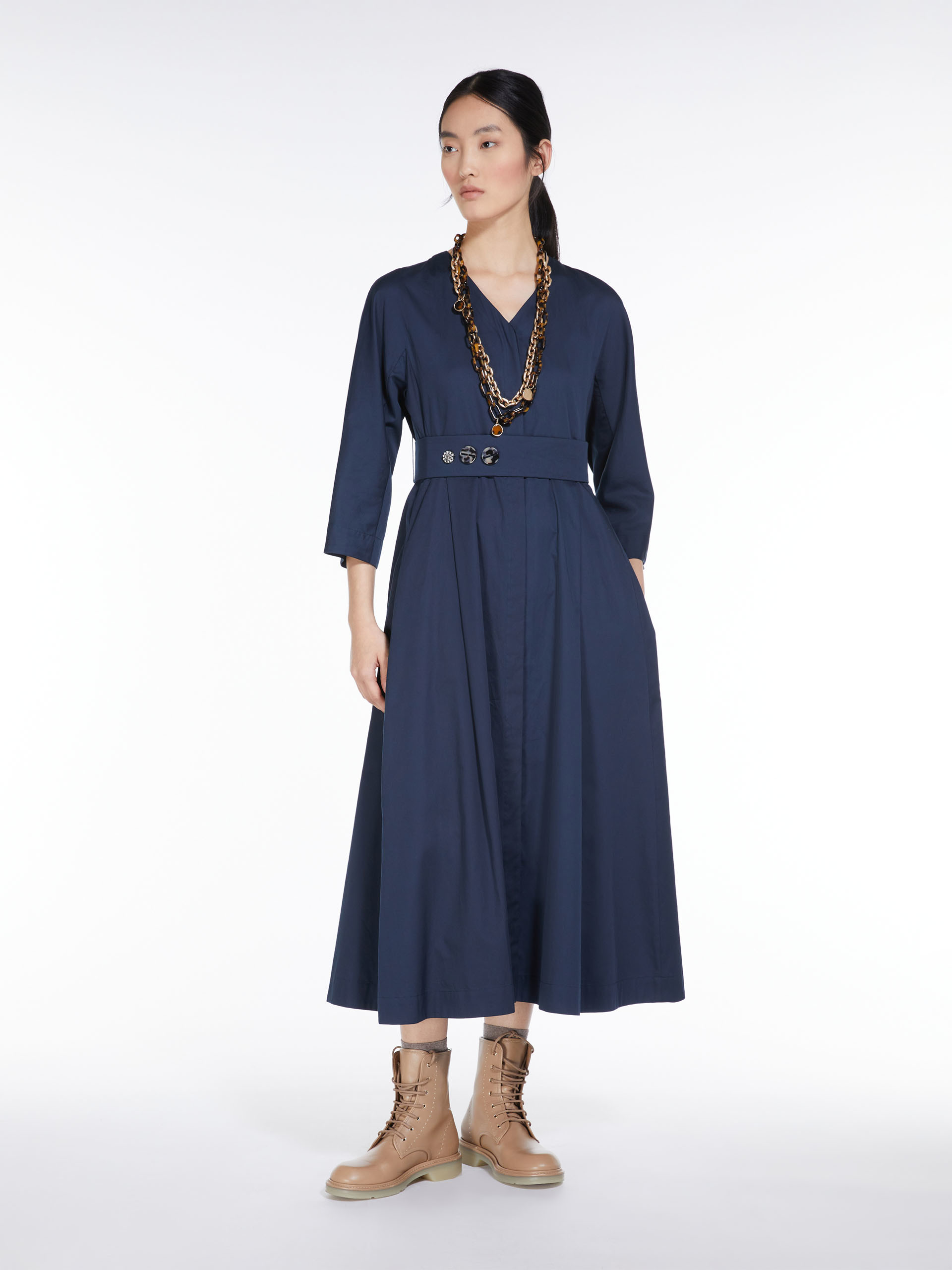 MAX MARA - Washed cotton satin dress - NAVY - MAX MARA SALE