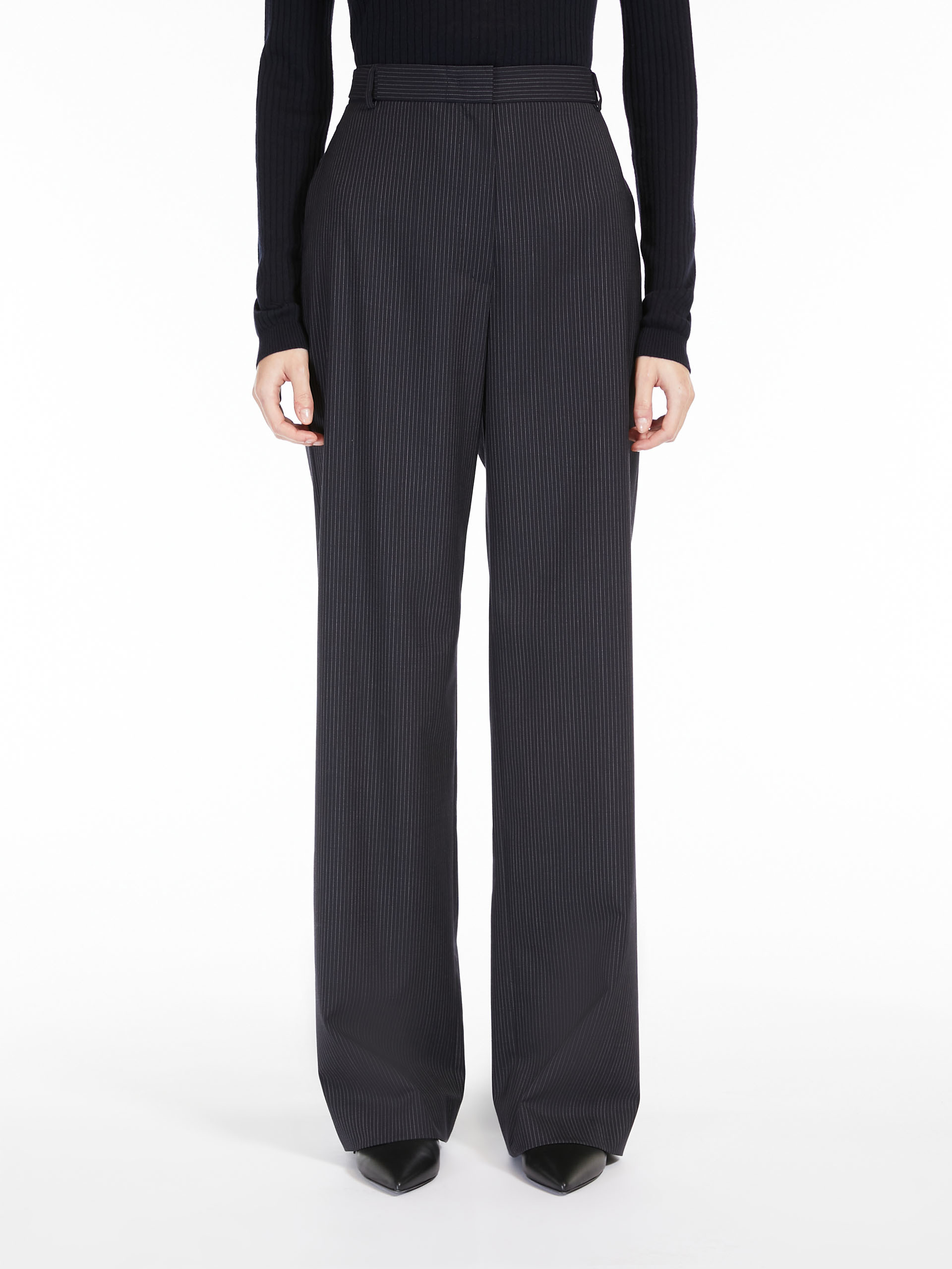 MAX MARA - Fluid-fit pinstripe gabardine trousers - NAVY - MAX MARA SALE