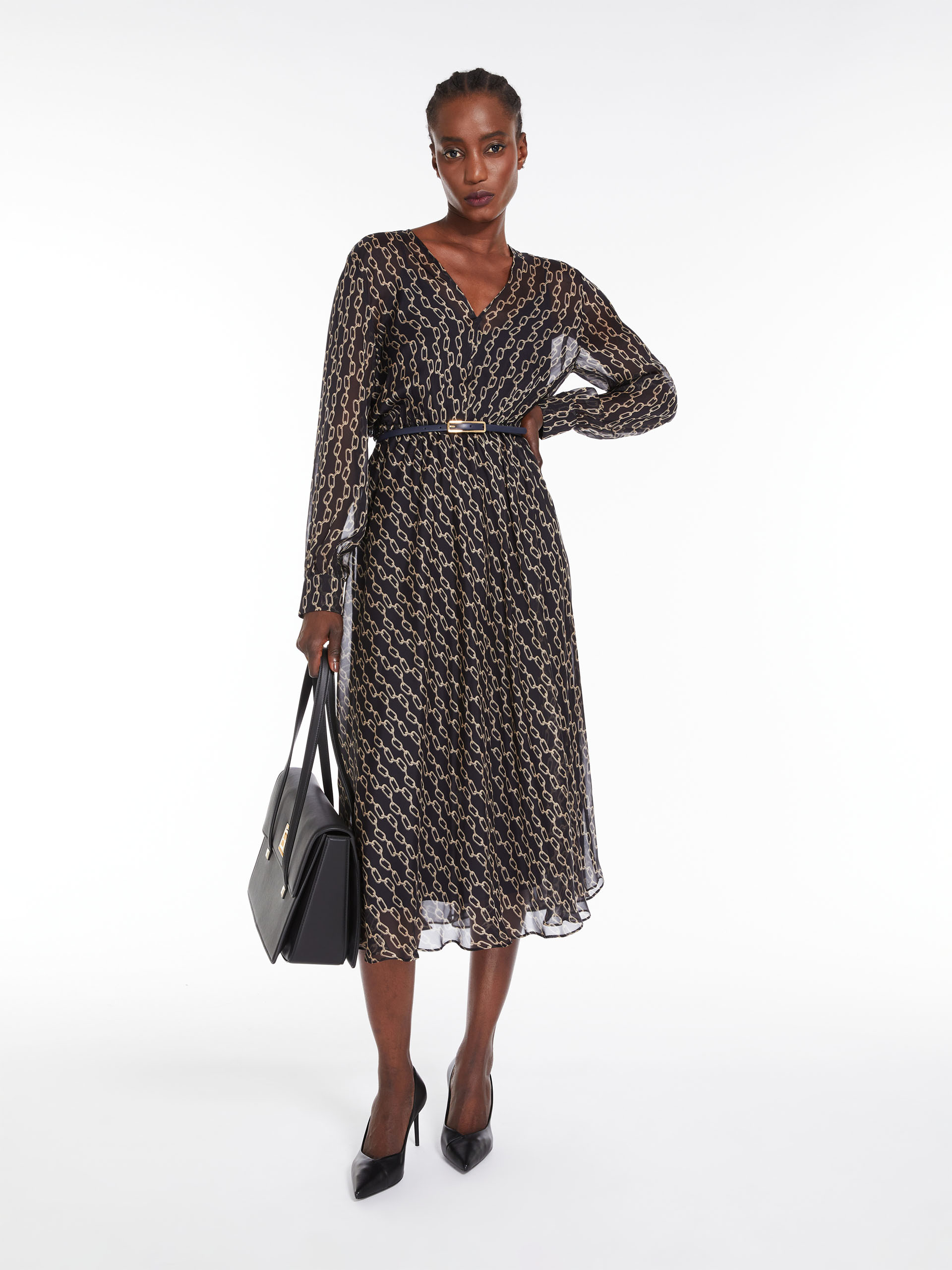 MAX MARA - Flowing, printed chiffon dress - NAVY - MAX MARA SALE