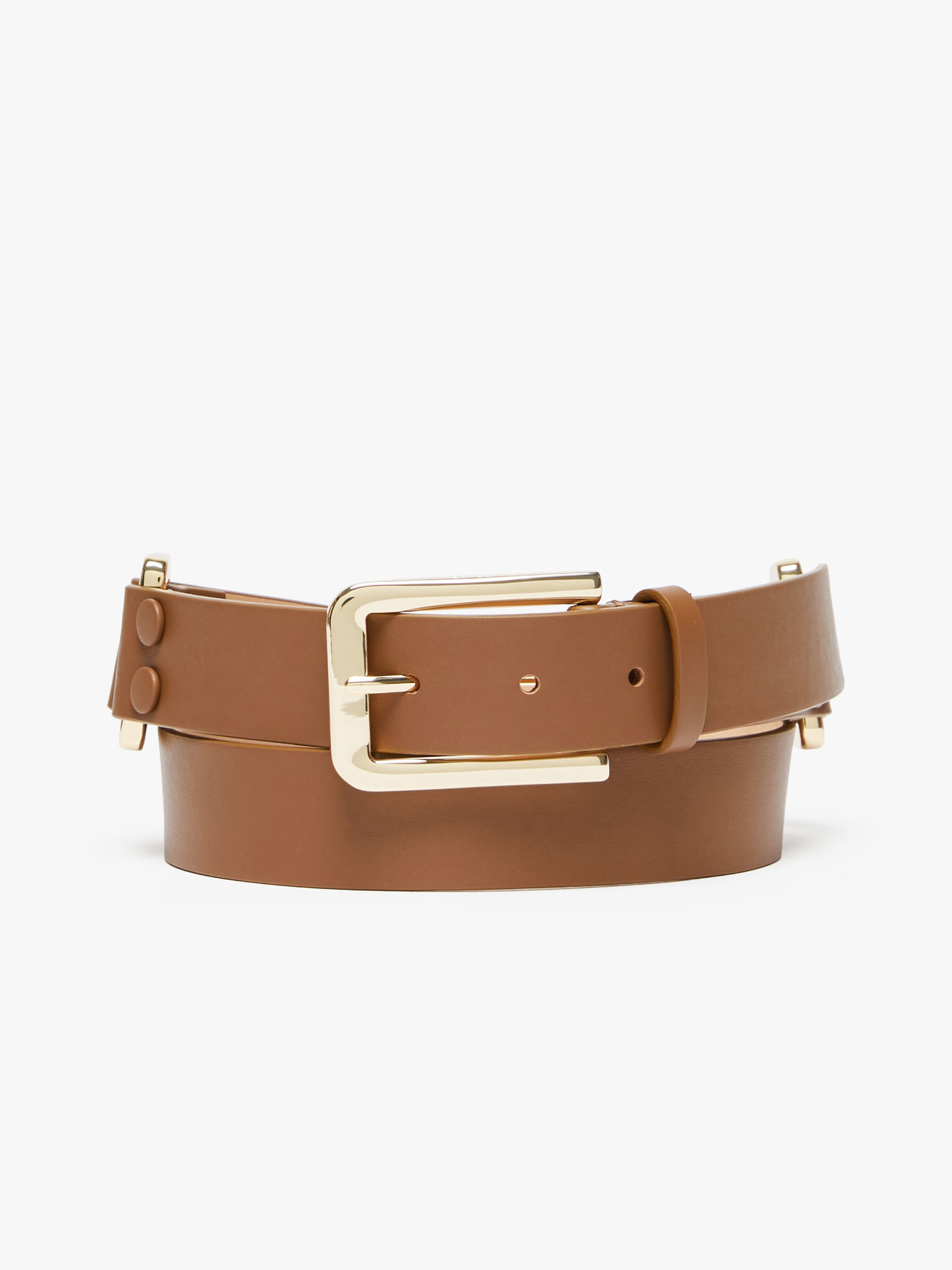 MAX MARA - Leather belt with metallic rings - TOBACCO - MAX MARA SALE