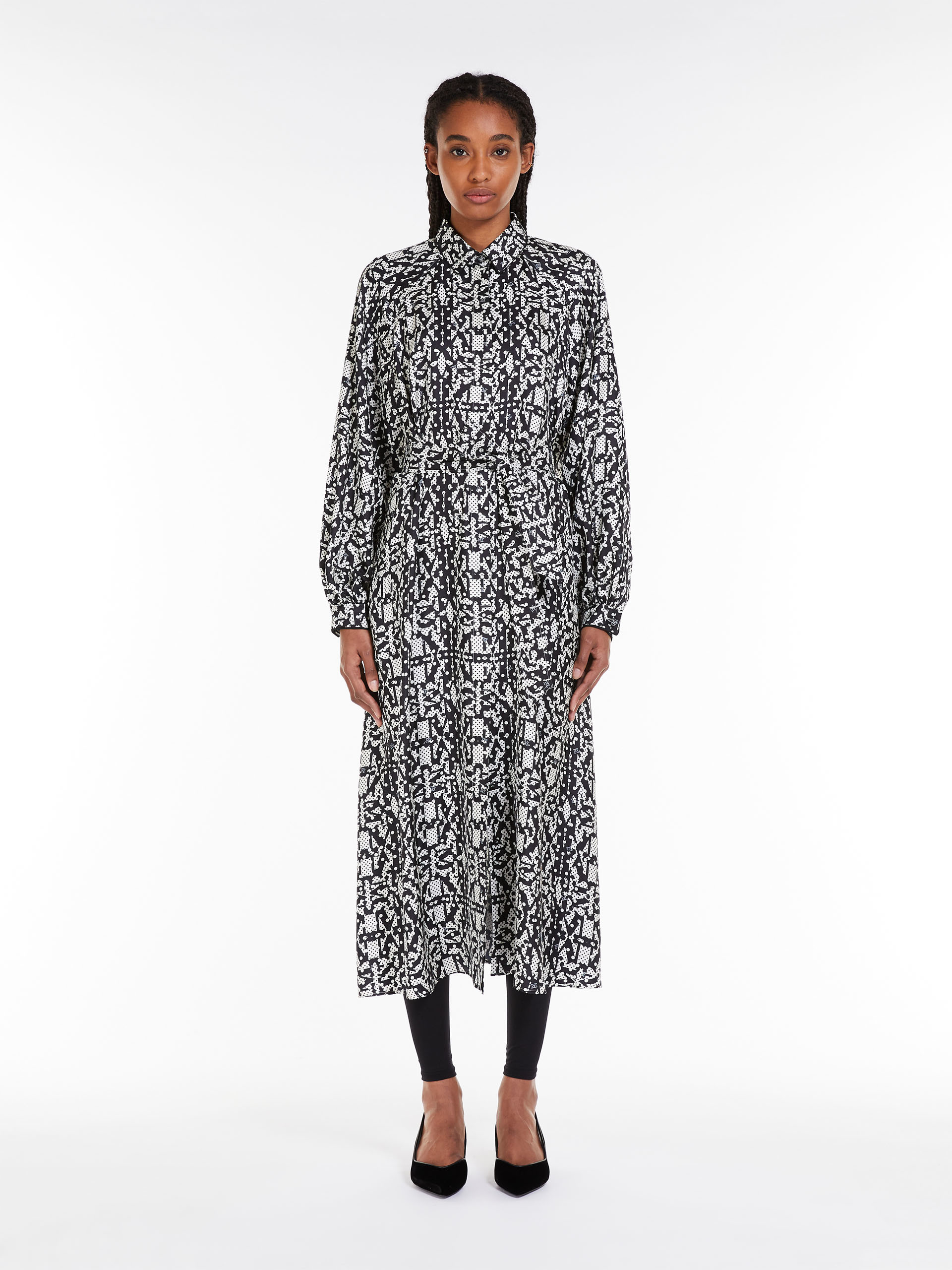 MAX MARA - Printed silk shirt dress - WHITE BLACK - MAX MARA SALE