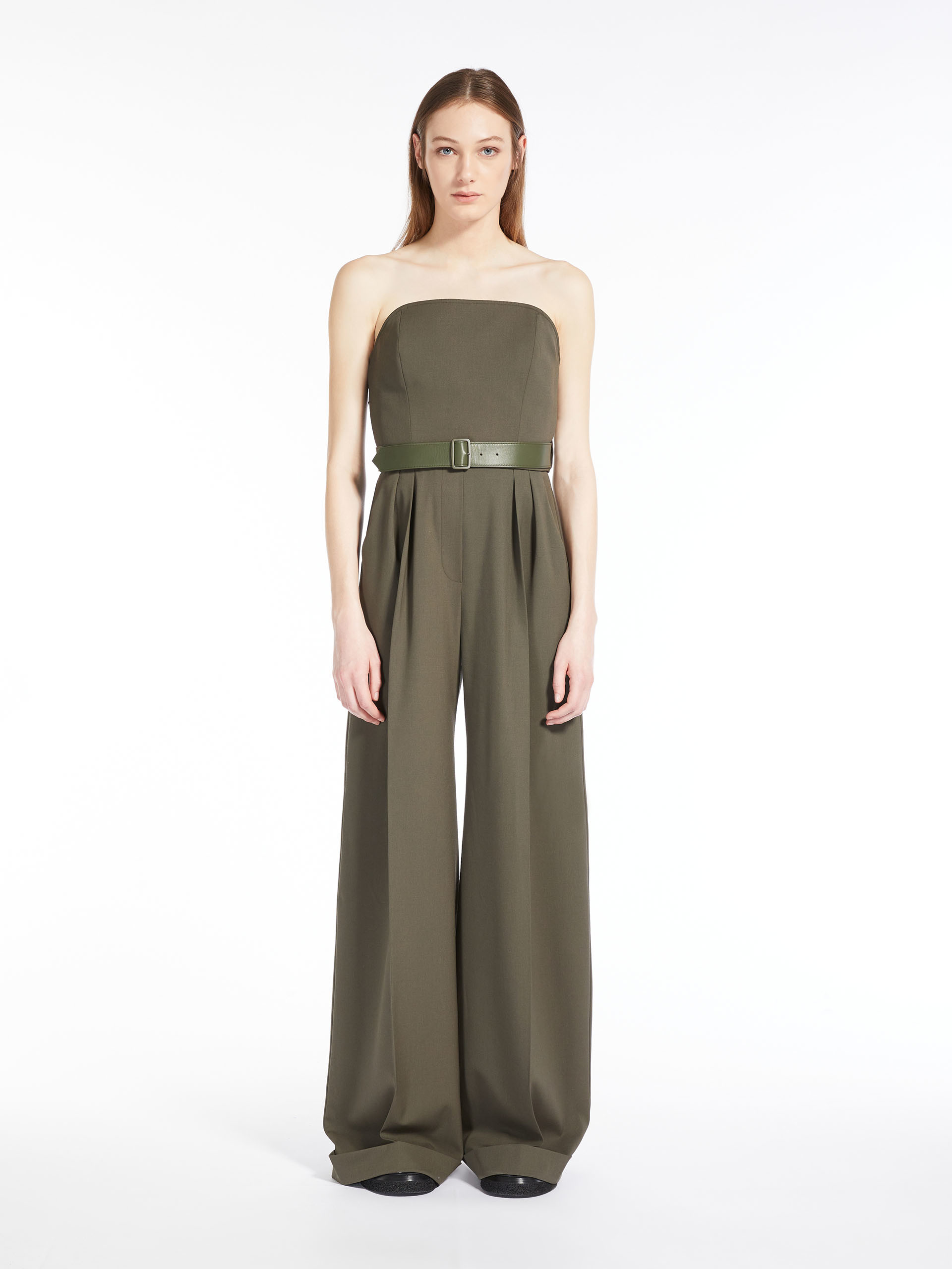 MAX MARA - Stretch wool bustier jumpsuit - KAKI - MAX MARA SALE