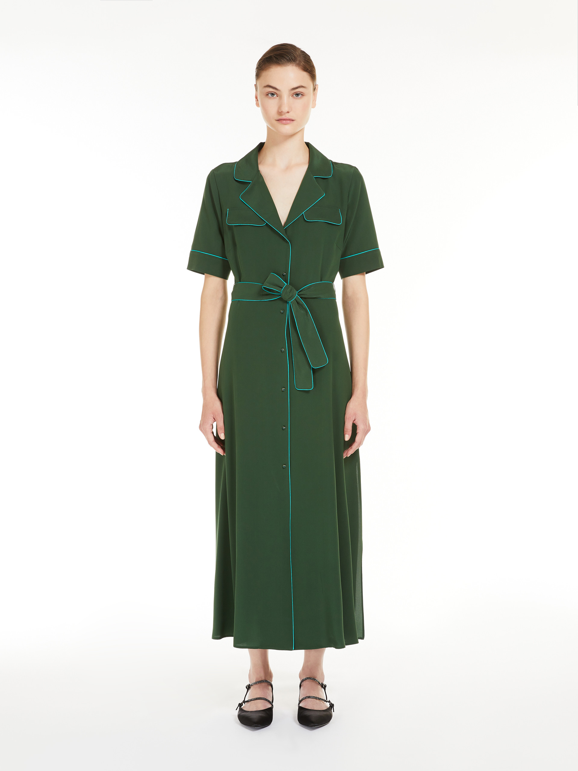 MAX MARA - Silk shirt dress - MOSS GREEN - MAX MARA SALE