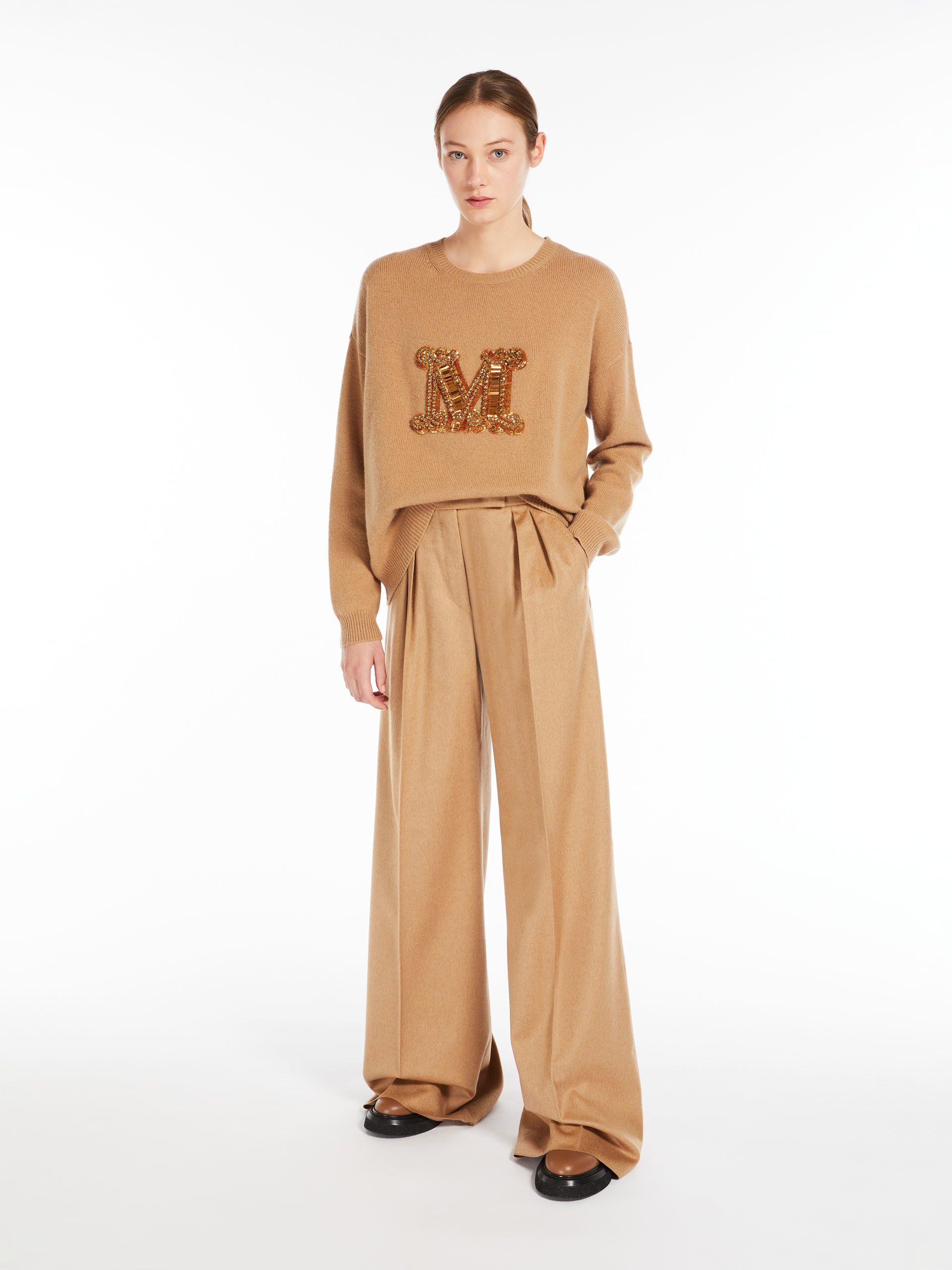 MAX MARA - Jewel embroidered cashmere jumper - CAMEL - MAX MARA SALE