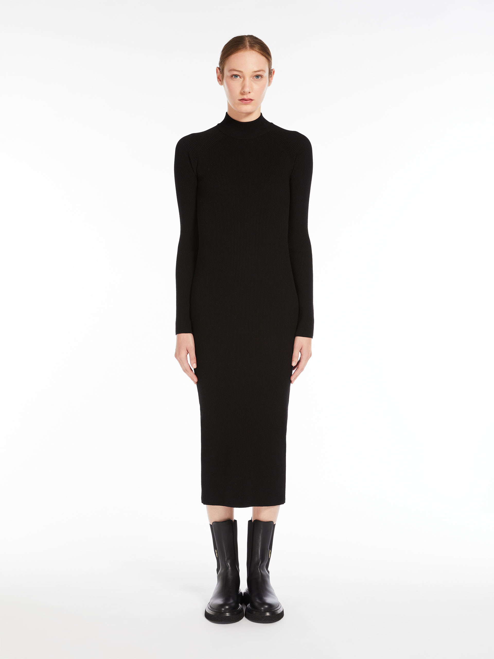 MAX MARA - Fitted dress in stretch wool - BLACK - MAX MARA SALE