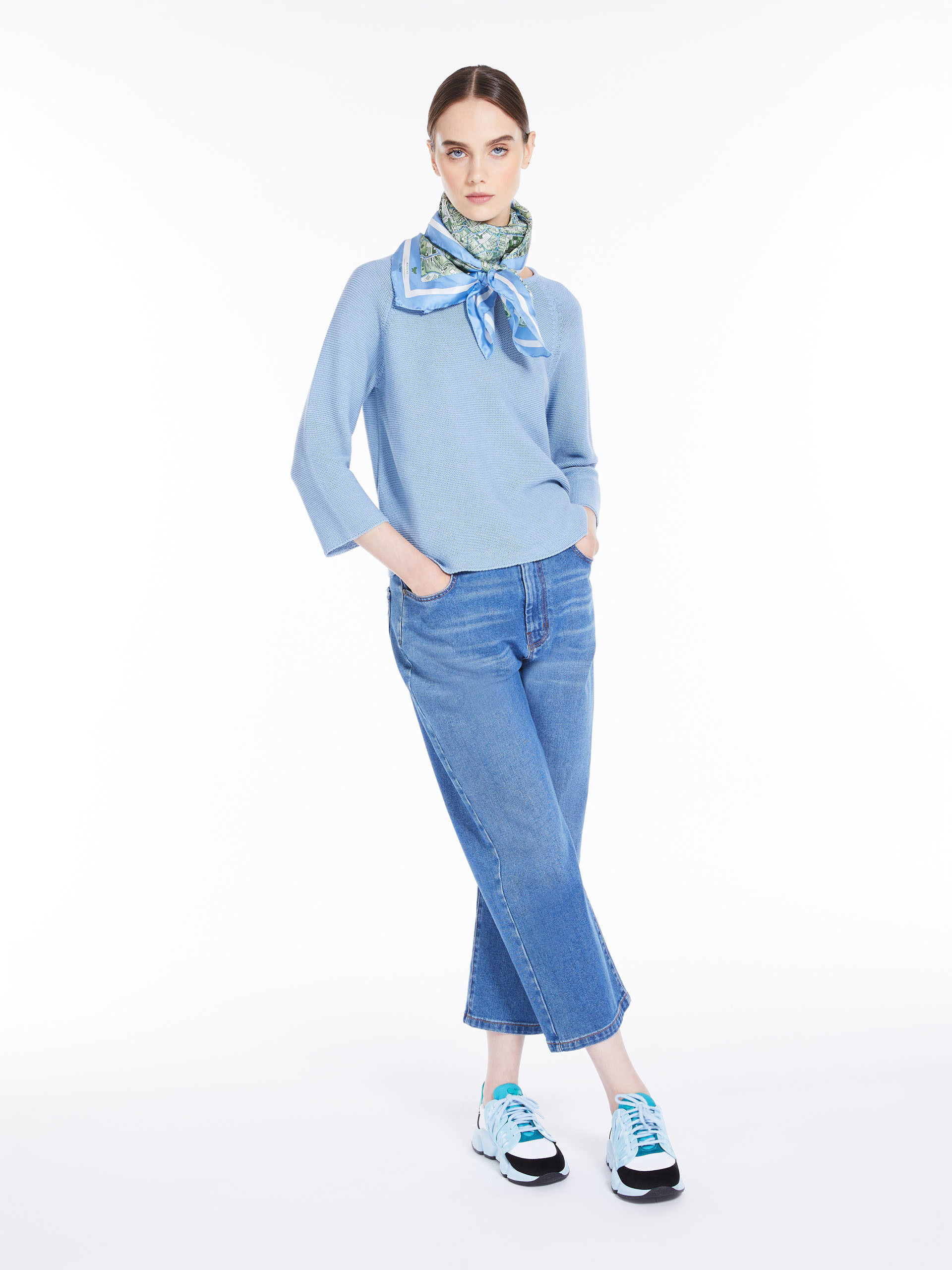 MAX MARA - Round-neck cotton top - LIGHT BLUE - MAX MARA SALE