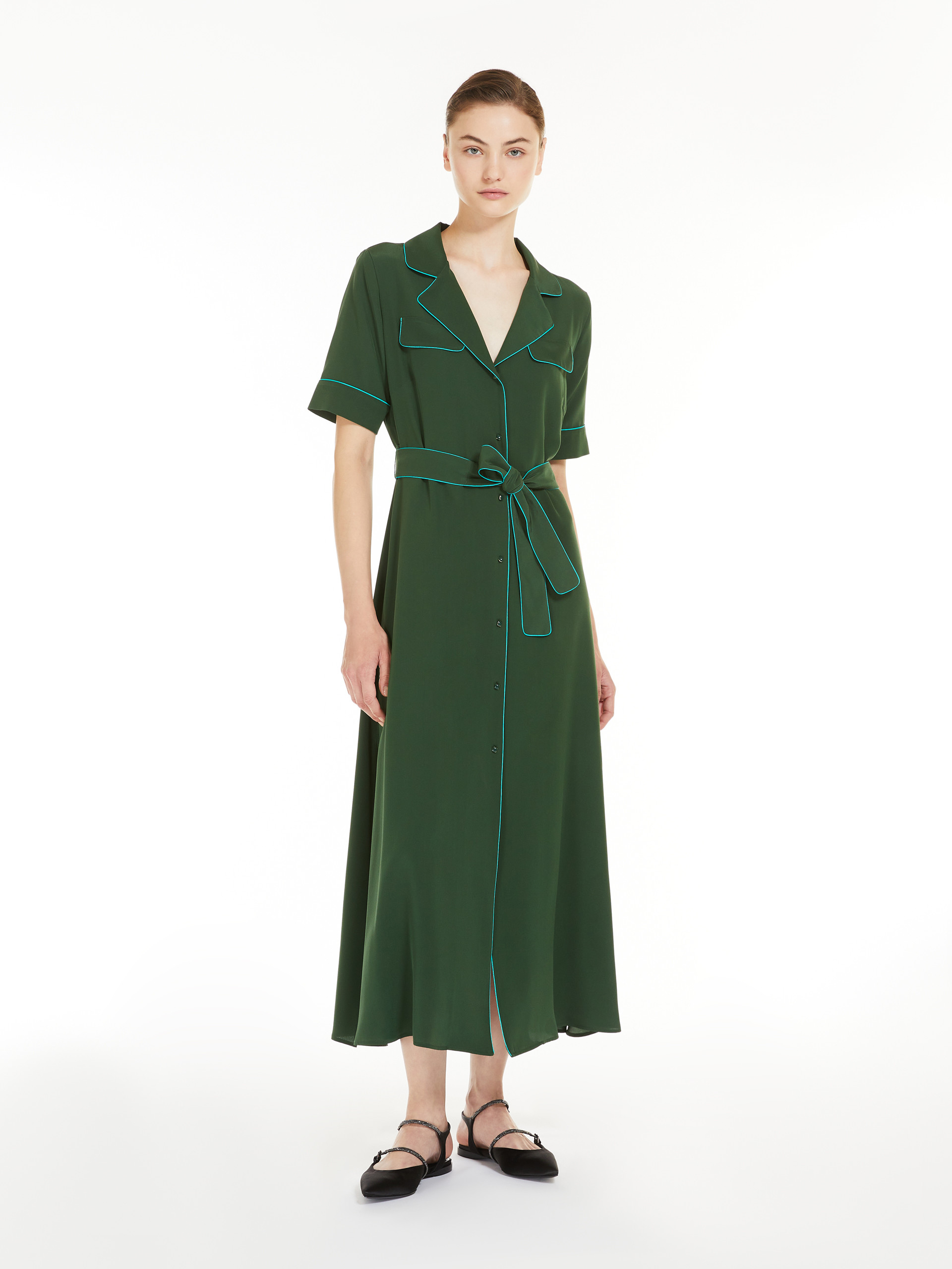 MAX MARA - Silk shirt dress - MOSS GREEN - MAX MARA SALE