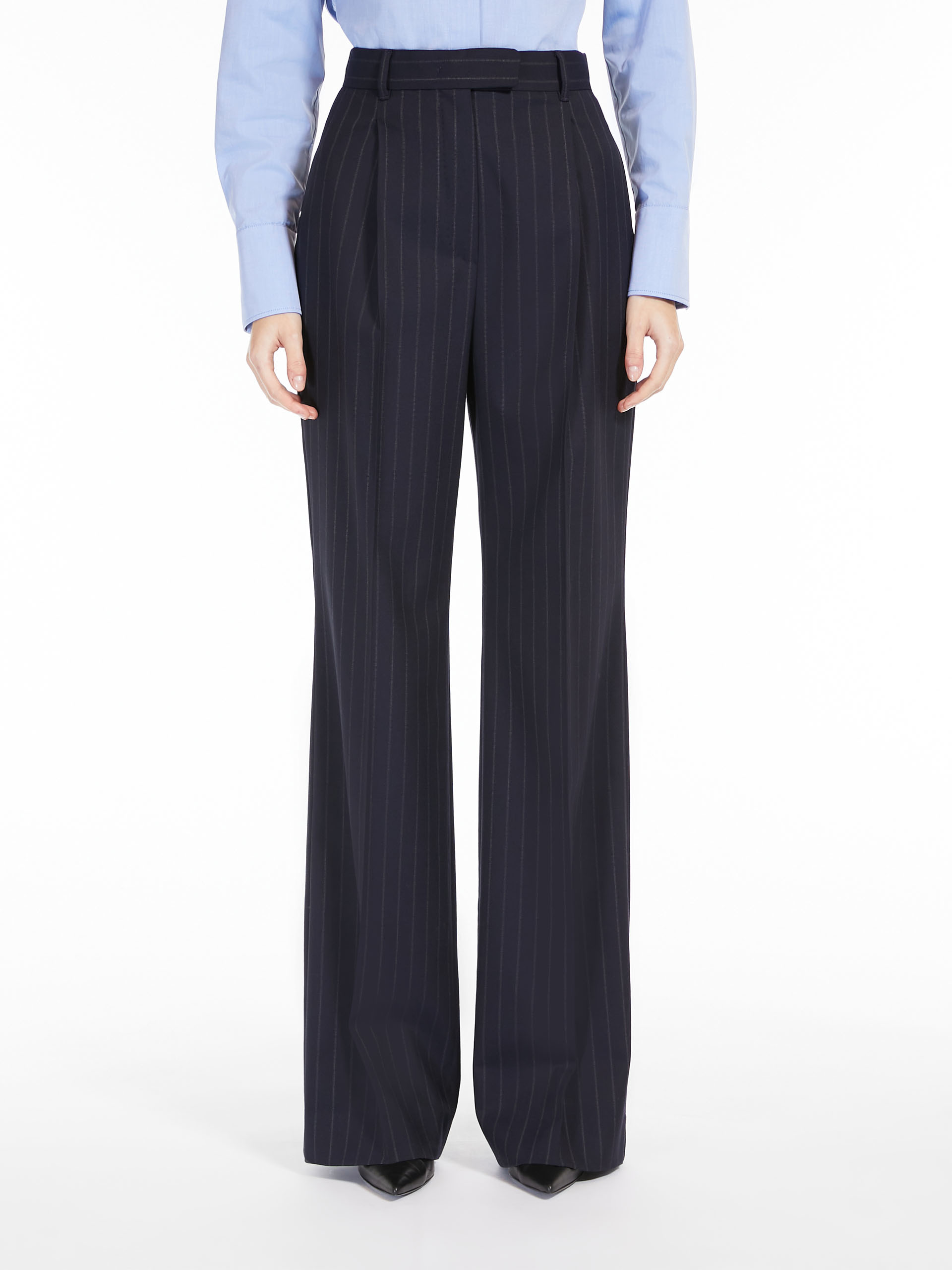 MAX MARA - Long pinstripe gabardine trousers - NAVY - MAX MARA SALE