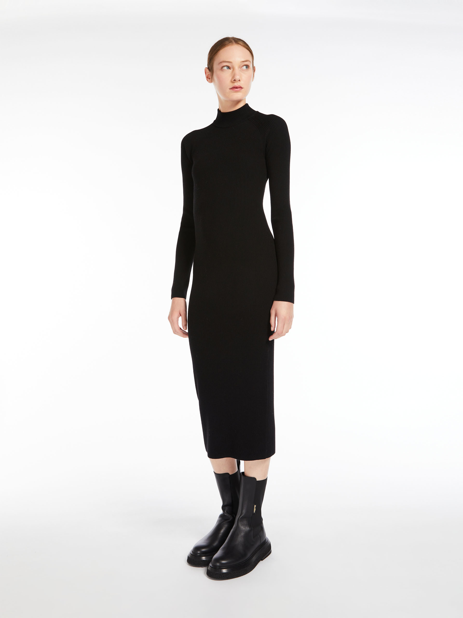 MAX MARA - Fitted dress in stretch wool - BLACK - MAX MARA SALE