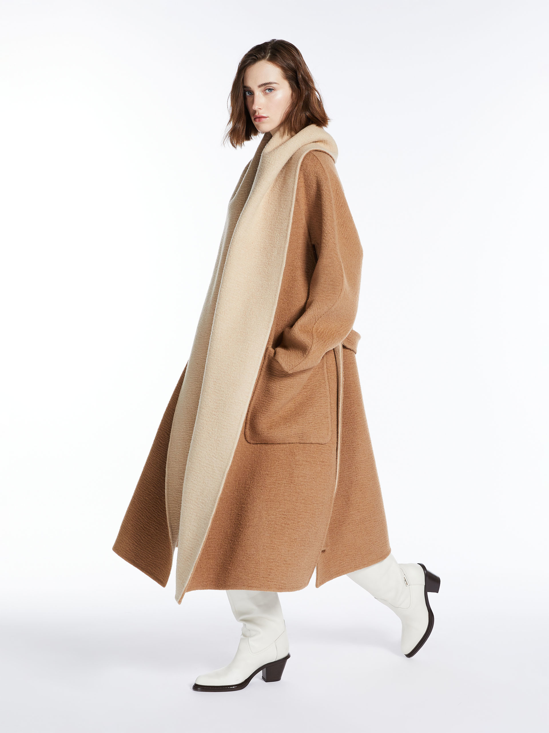 MAX MARA - Reversible camel coat with foulard collar - BROWN - MAX MARA SALE