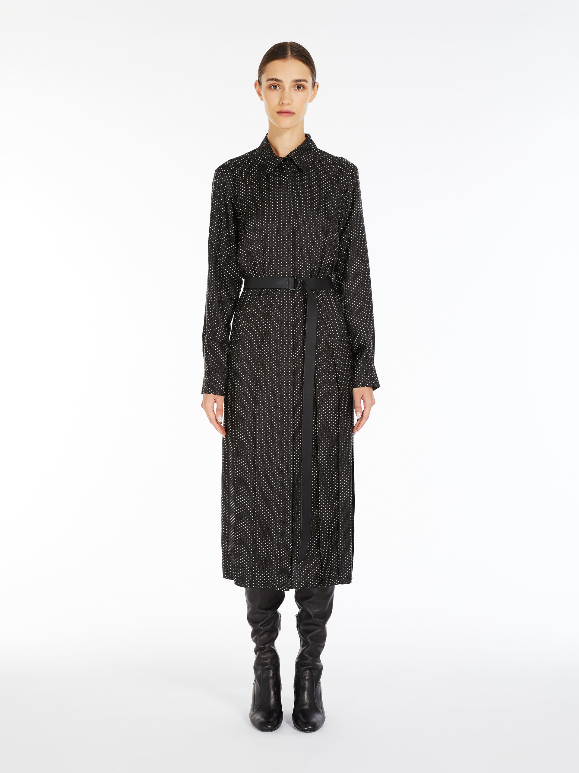 MAX MARA - Pure silk twill shirt dress - BLACK - MAX MARA SALE