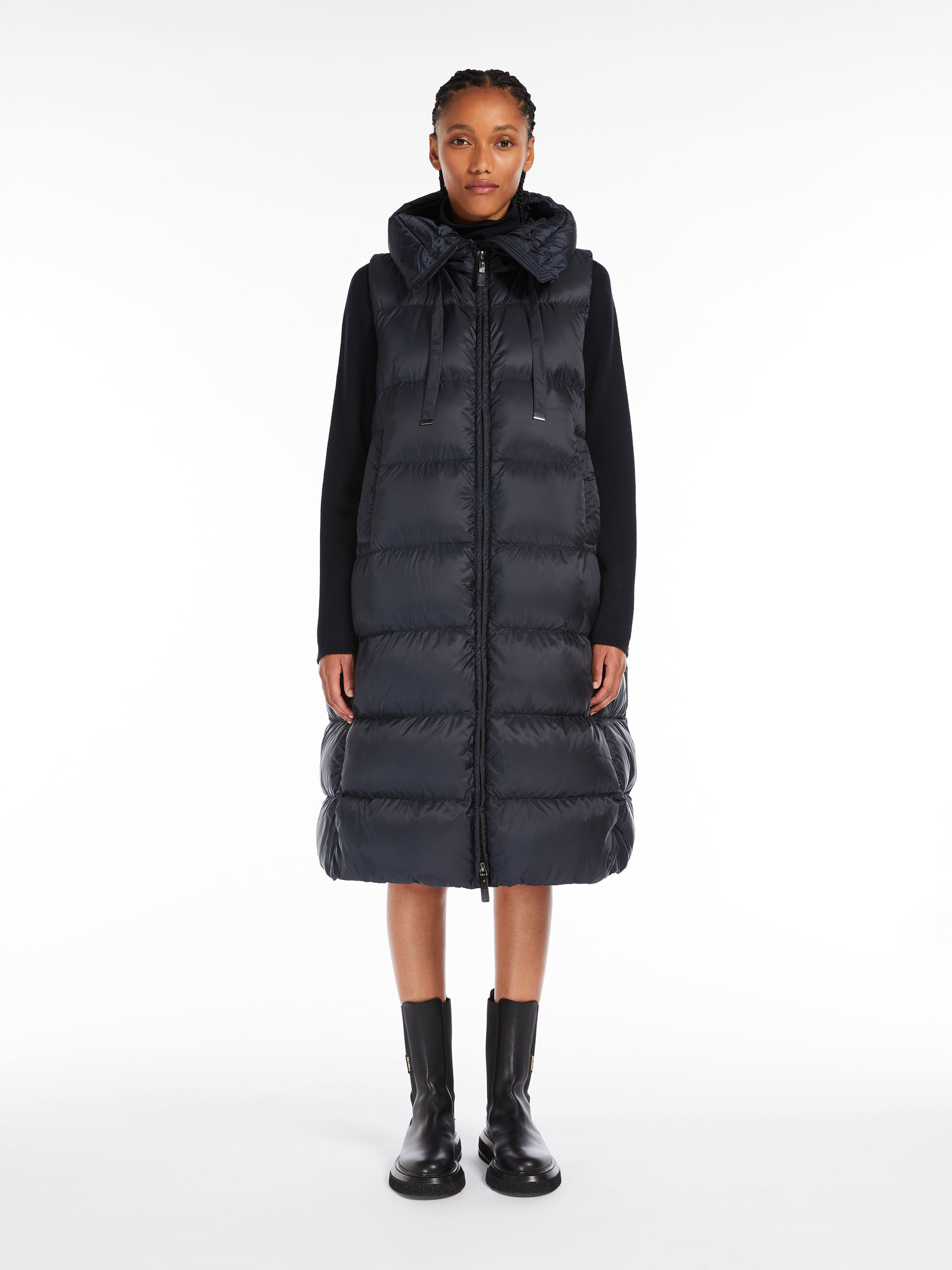 MAX MARA - Long gilet in water-resistant canvas - MIDNIGHTBLUE - MAX MARA SALE