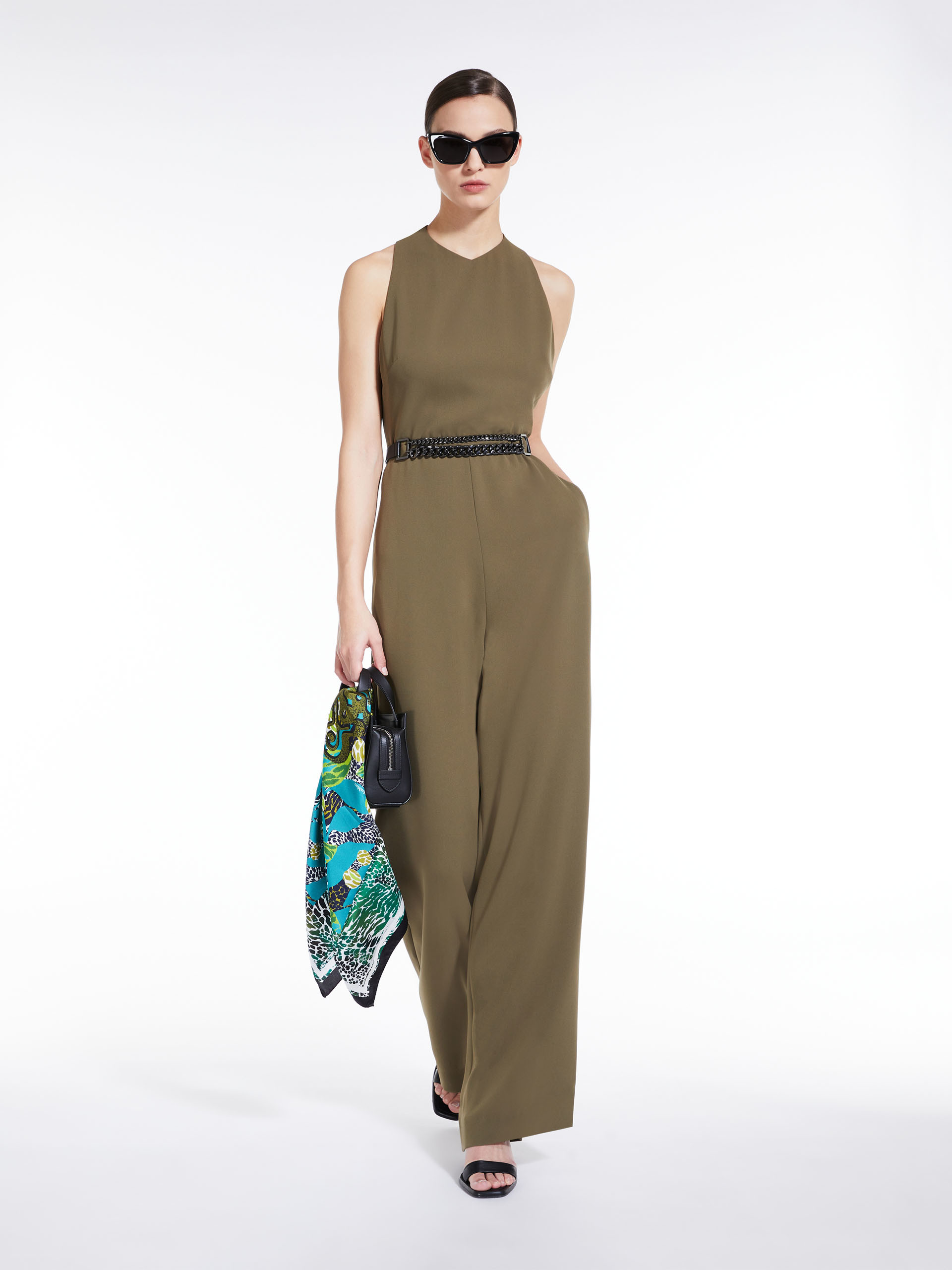 MAX MARA - Wide leg cady jumpsuit - OLIVE GREEN - MAX MARA SALE