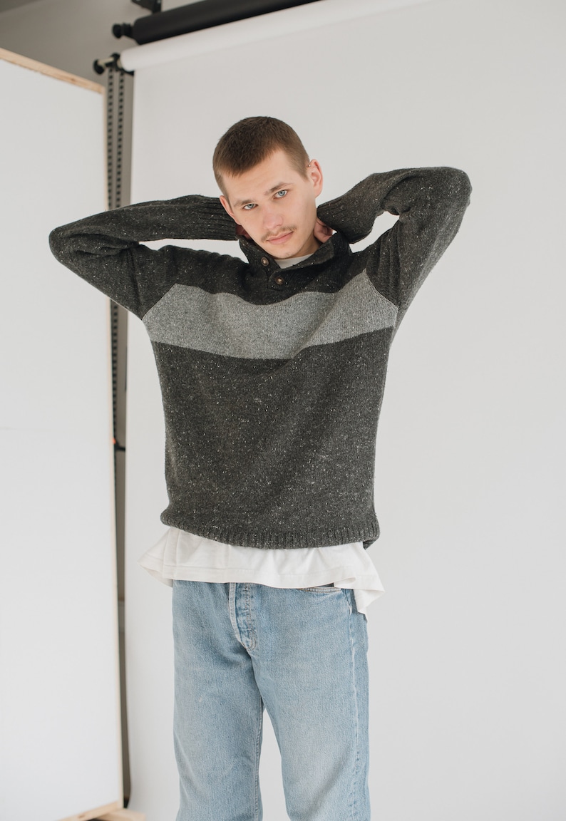 Vintage 90s Relaxed Fit High Neck Knitwear Jumper in Grey M