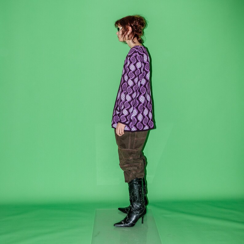 90s Vintage DNA geometric print cardigan in purple tones